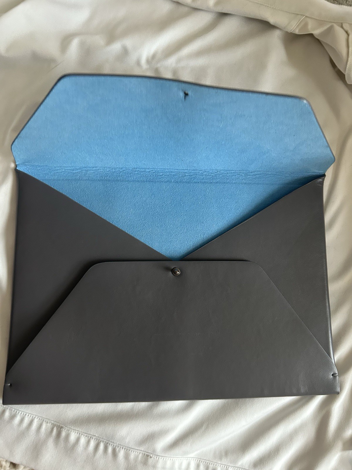 Mel Boteri Italian Leather Envelope Pouch 10×7 Gray w/ Dustbag- Appr 12.5 X 8.75