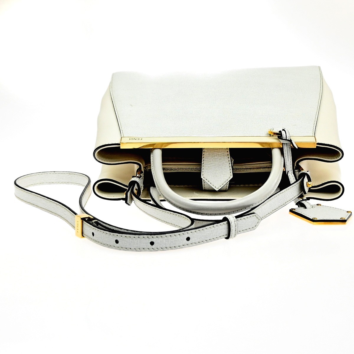 FENDI Logo 2Jours 2Way Shoulder Hand Bag Leather Charm White GHW Italy 70YH941