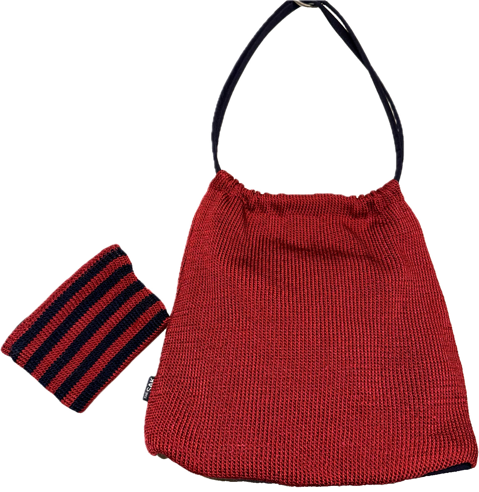 Vintage THE SAK PURSE Set Red Knit With Matching Red Navy Sak Coin Pouch RARE