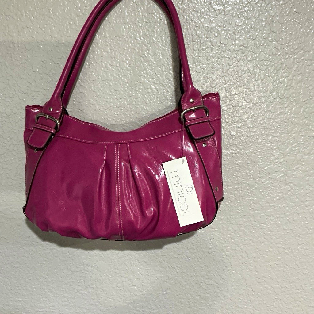 Minicci Pink Medium Shoulder Bag, Zip Top, Silver Hardware, Inner Pockets