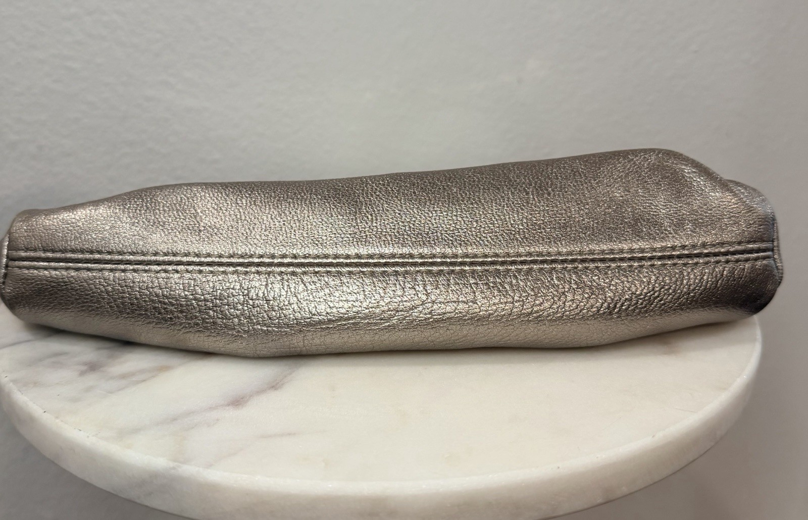 Express Metallic Silver Kiss Lock Pleated Clutch, Lined w/ Inner Pockets