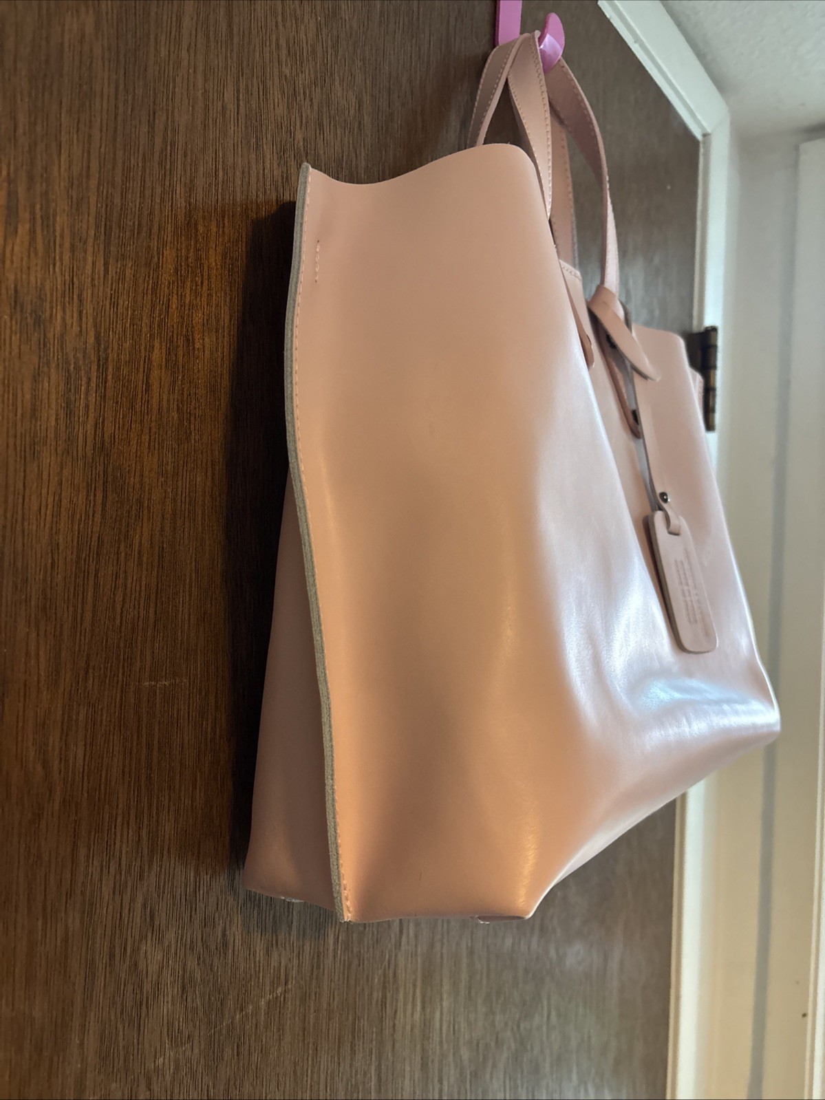 modarno large leather handbag w/ shoulder strap shopper made in Italy pink