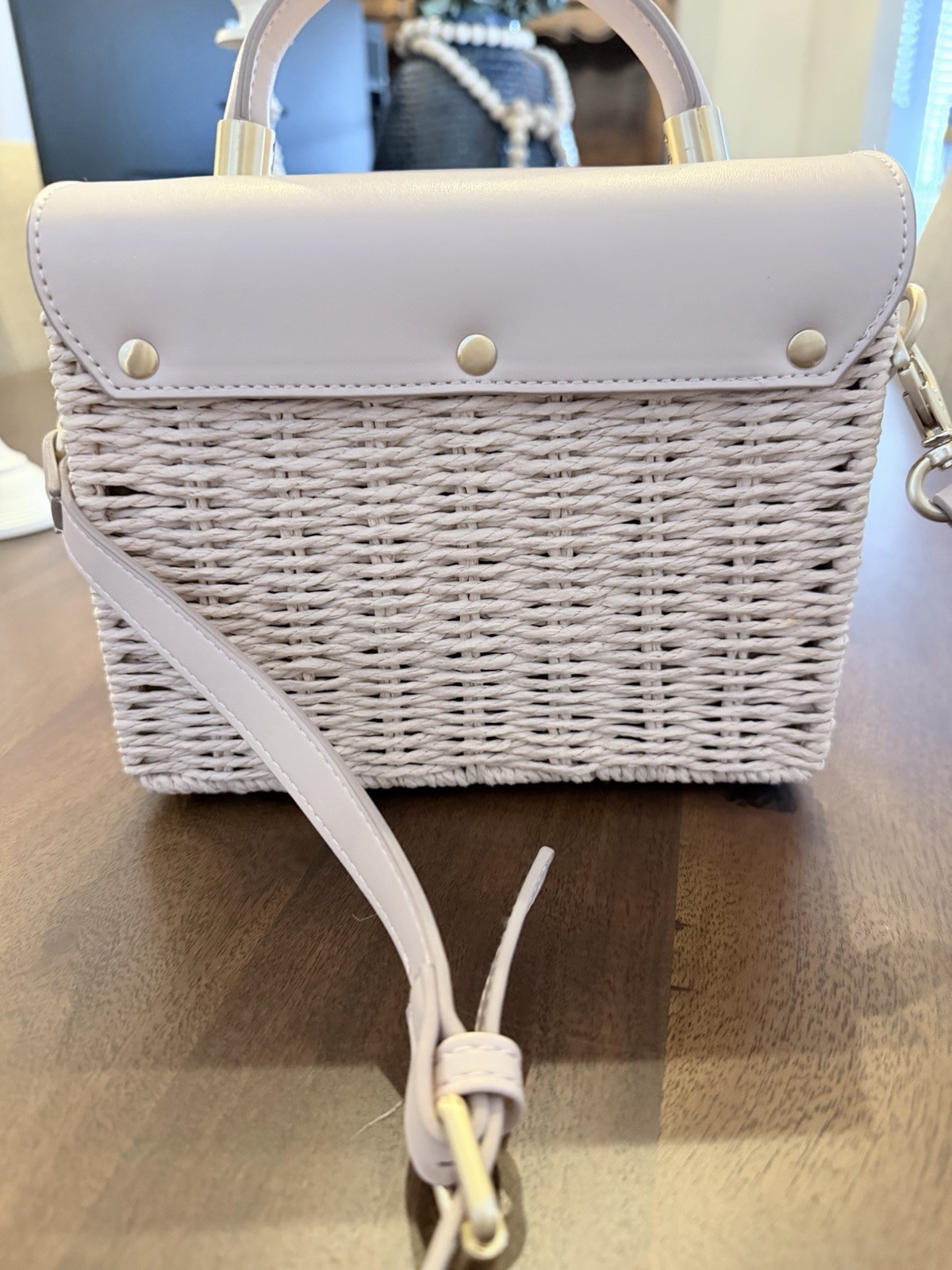 Antonio Melani blush pink Woven Top Handle Bag, Detachable Strap, Turn Lock