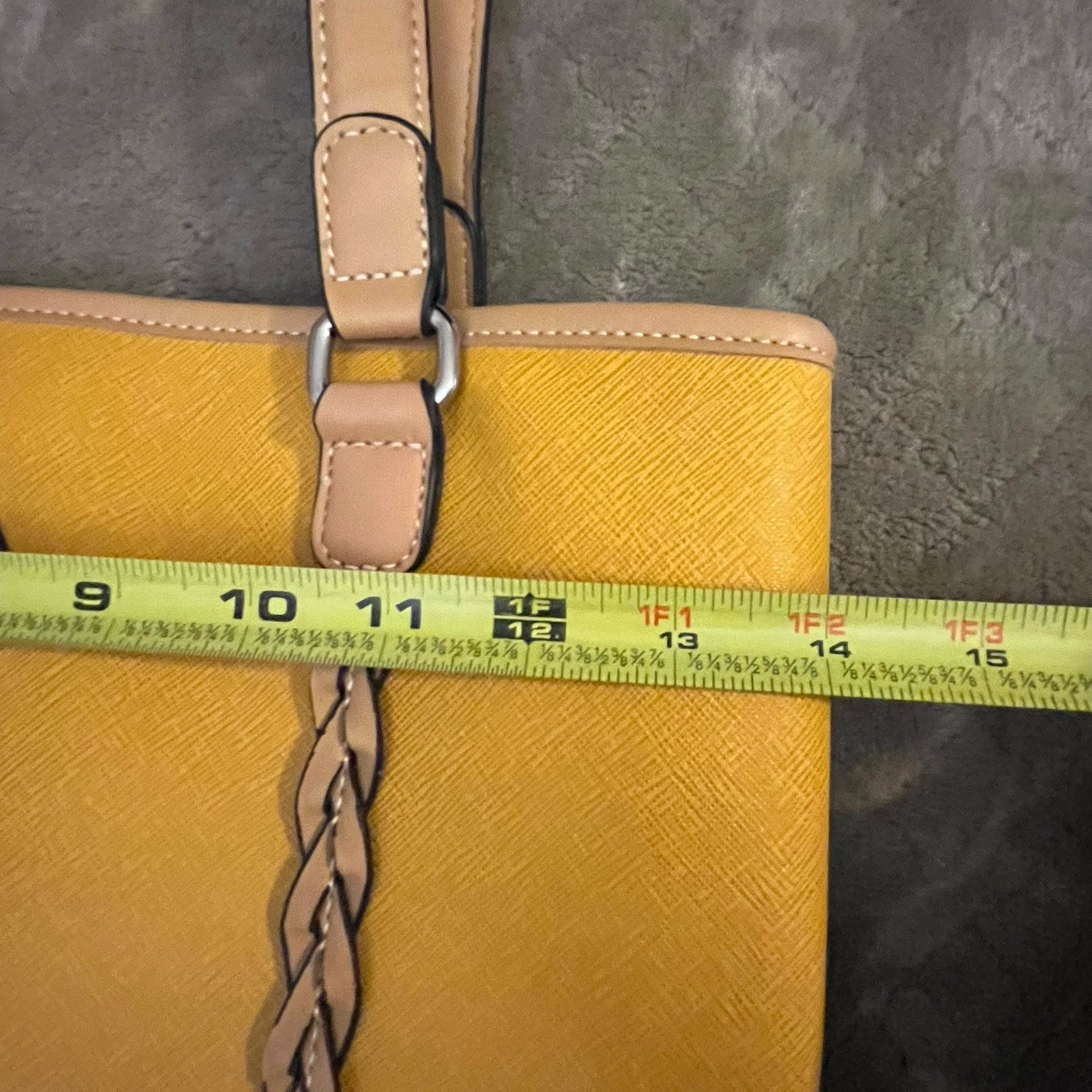 NWOT Giani Bernini Mustard Yellow Tote Bag Gold Hardware Logo brown braid purse