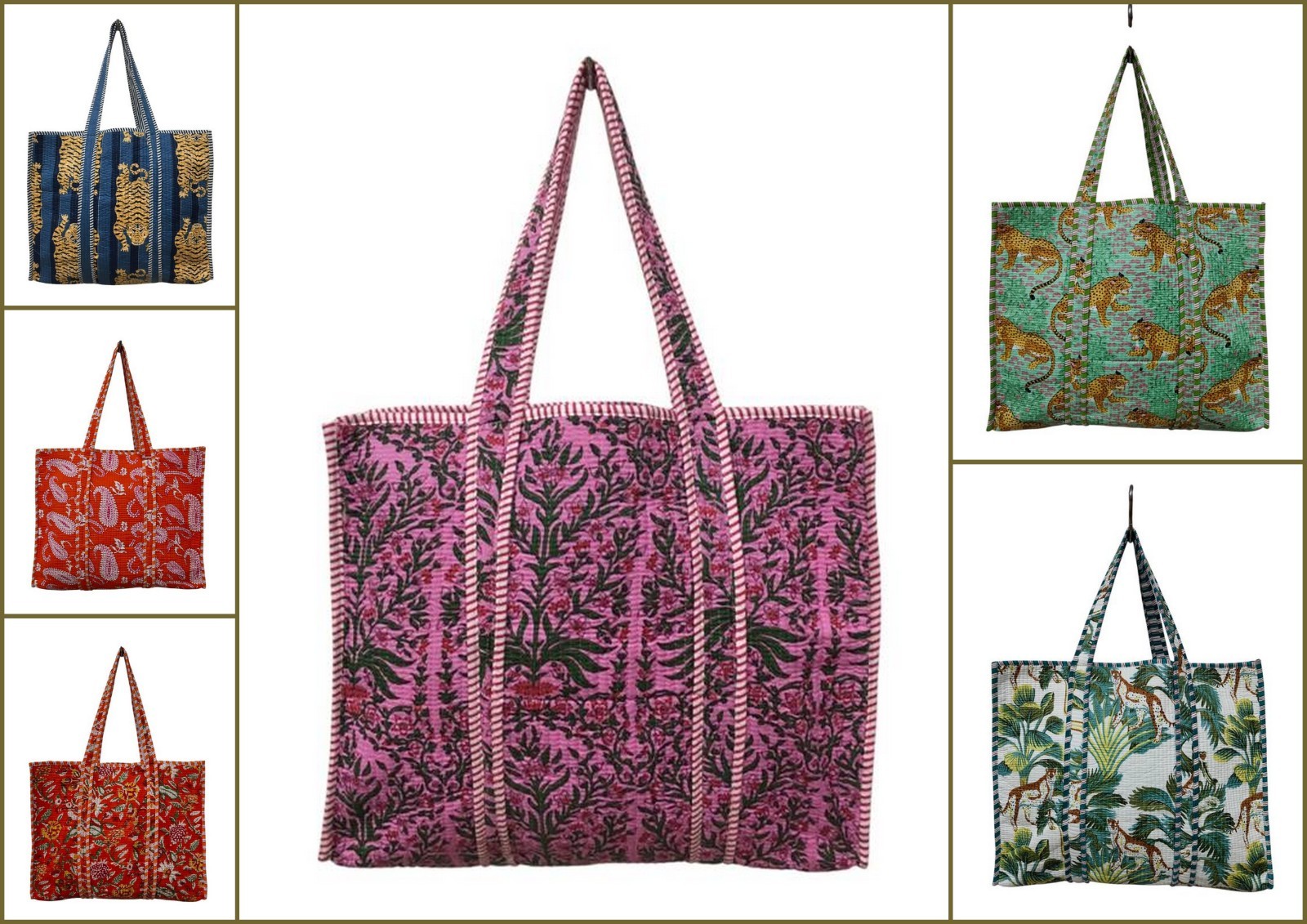 25 Pcs Assorted Cotton Quilted Shopper Tote Bags for Women with Long Handles Bag