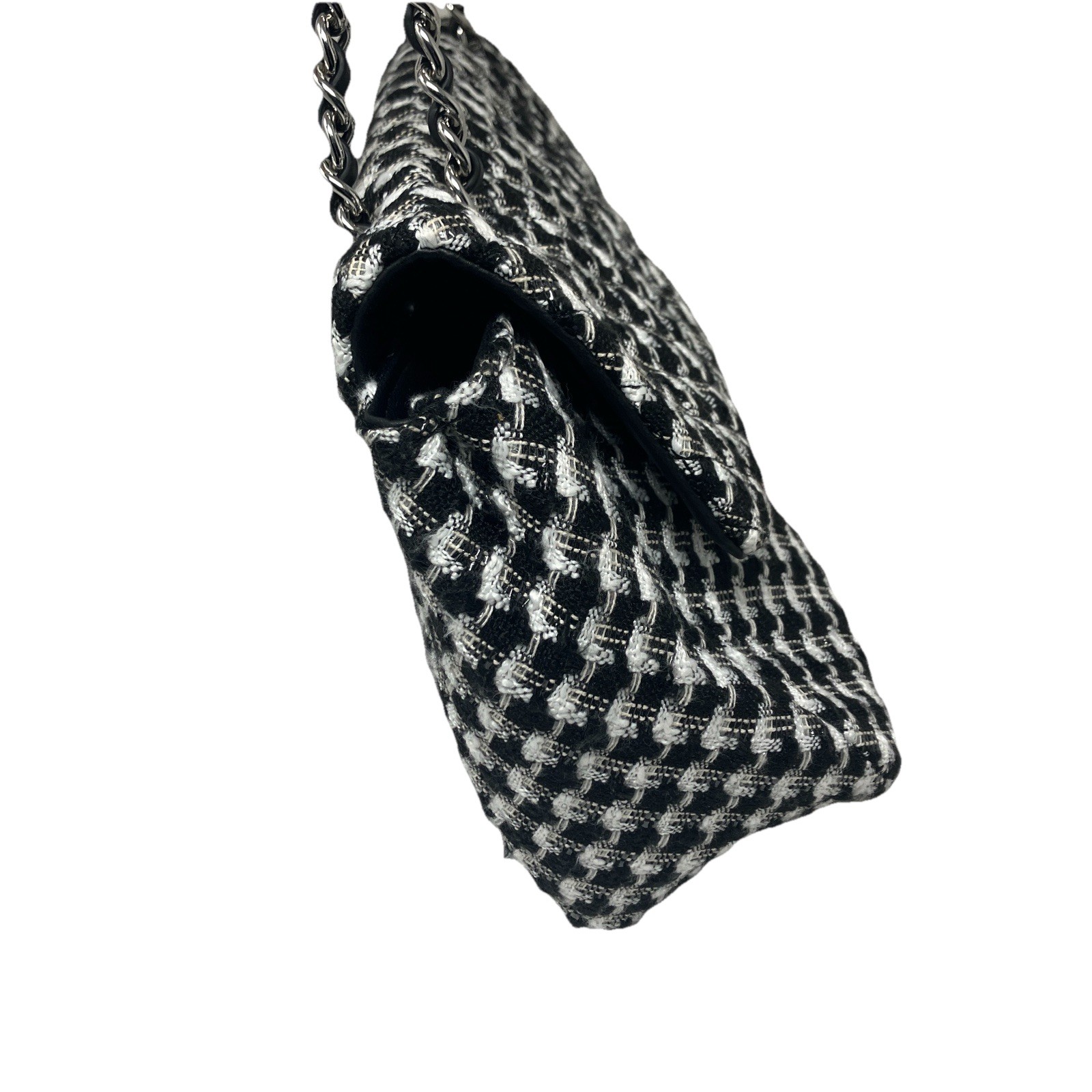 Karl Lagerfeld Paris Tweed Shoulder Bag Womens Black White Chain Flap Spring