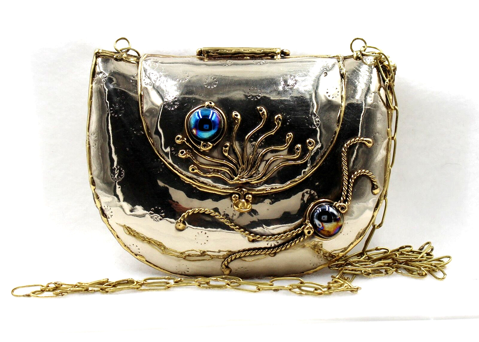 Handmade Unique Brass & Metal Iridescent Bead Evening Bag Shoulder Bag Mini