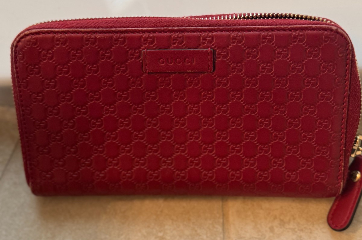 Gucci GG Red Leather Zip Around Long Wallet