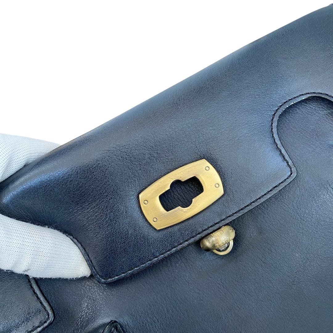Tsuchiya Kaban Leather Turnlock Tote Bag Navy Japan