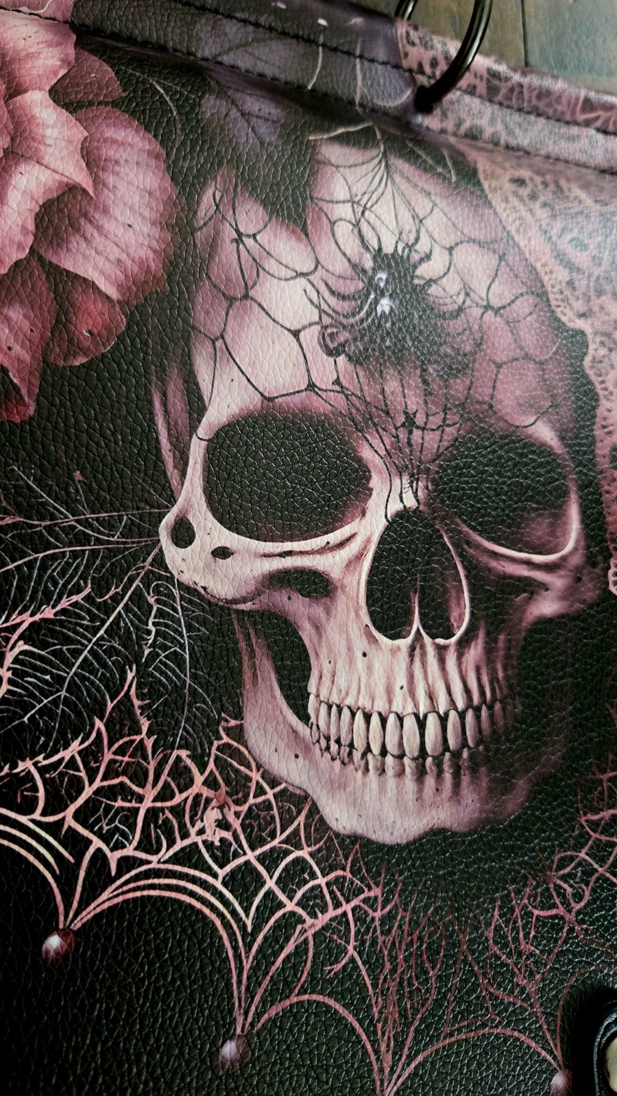 Skullette Venomina Leather Backpack Skull Pink Roses Spider New