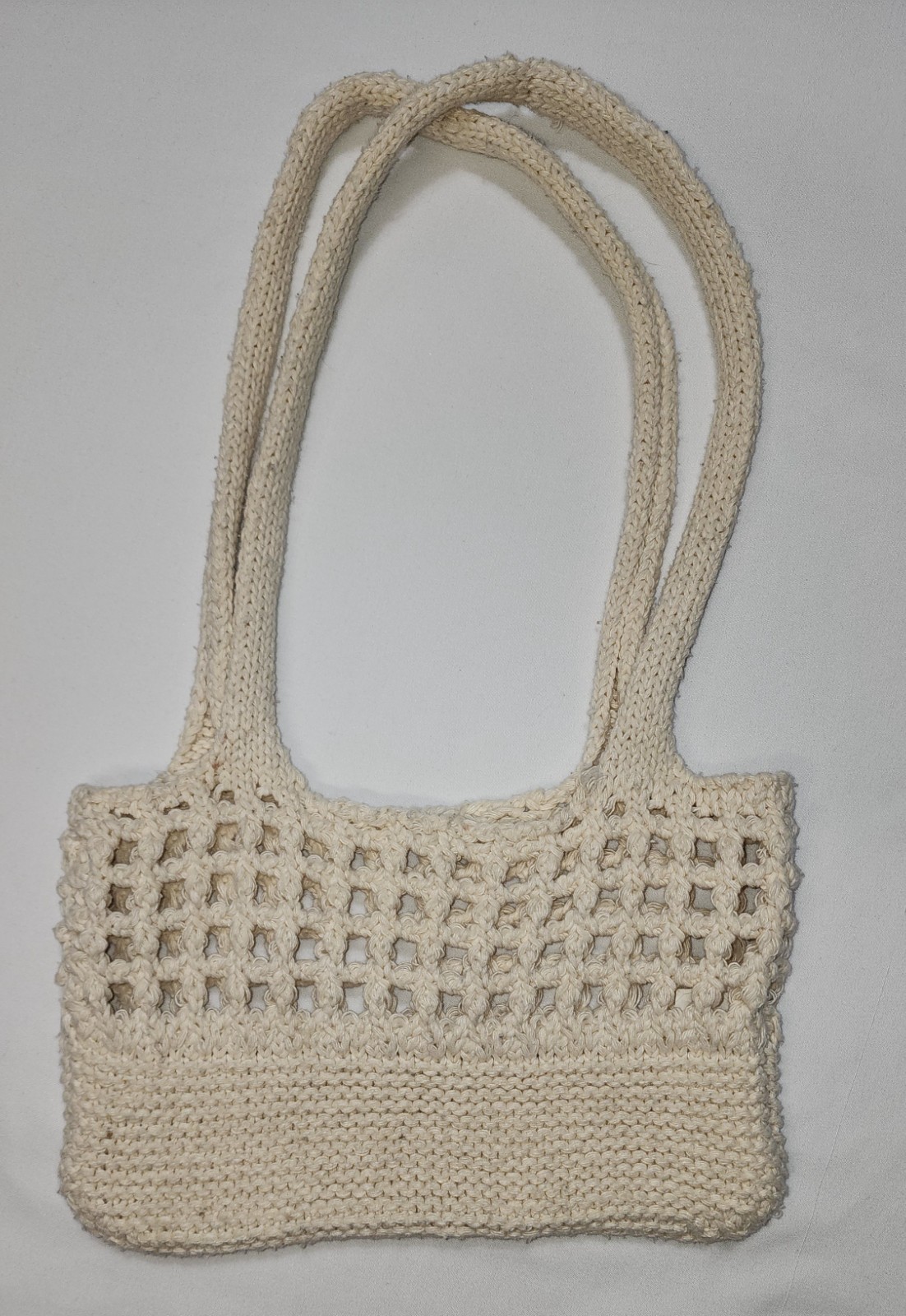 Crochet Beige Small Open Tote Bag Purse bohemian or “boho” style