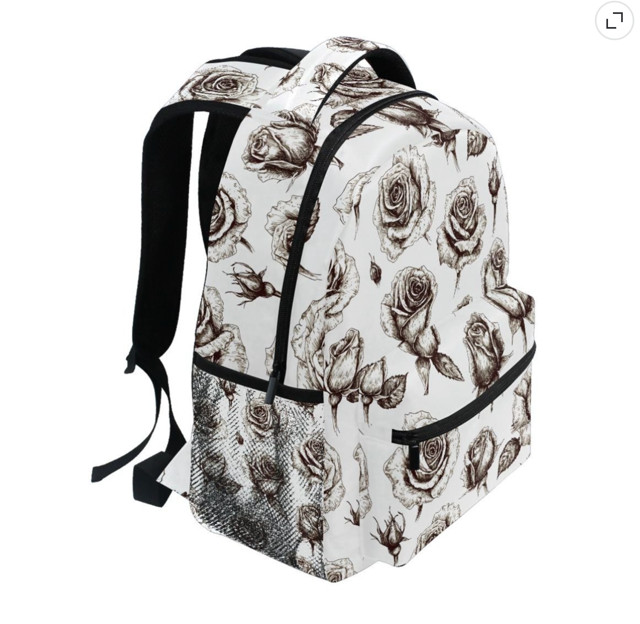 ALAZA Retro Rose Floral Print Backpack School Bookbag Travel Daypack white