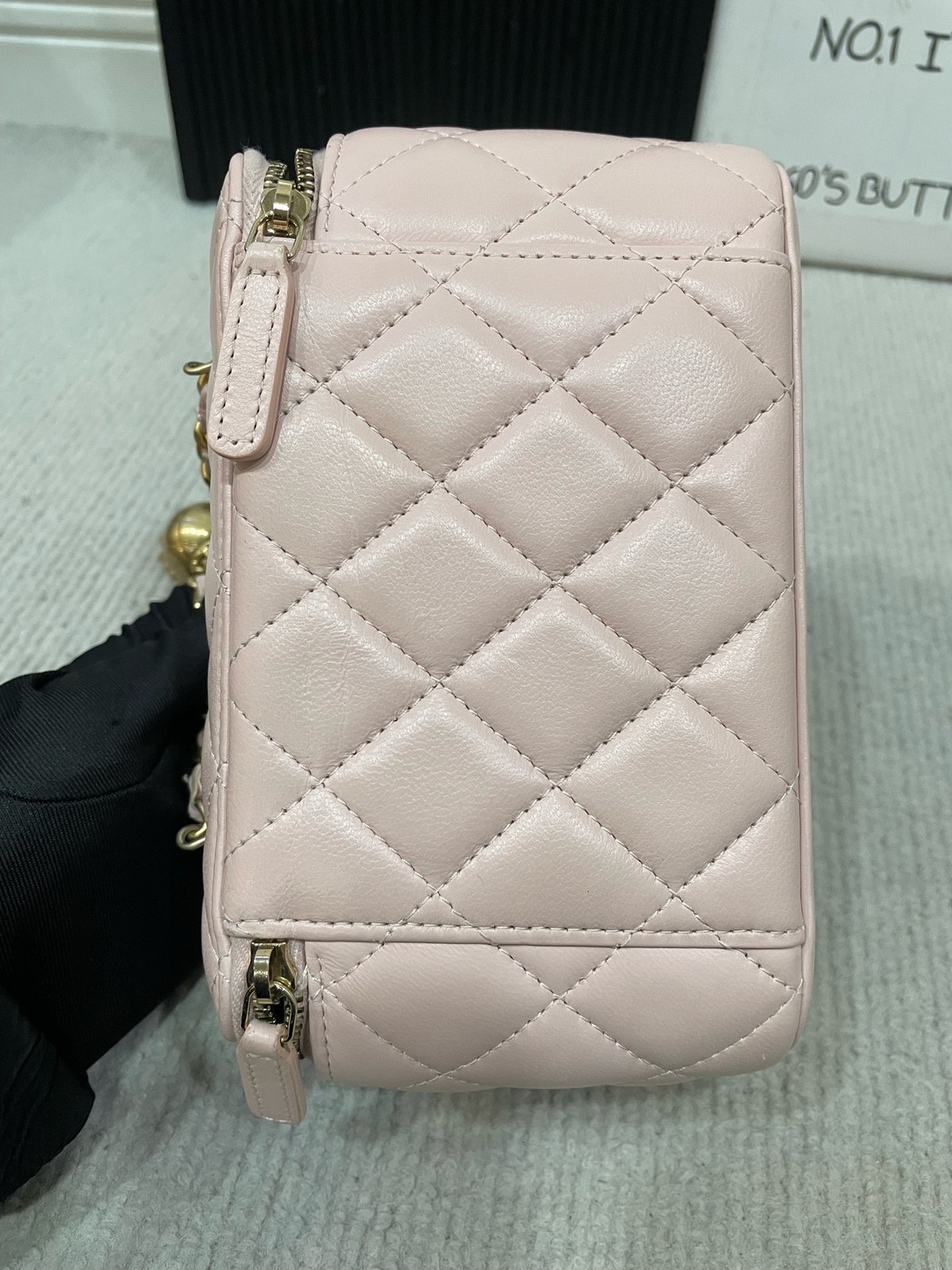 Chanel Gold Ball Vanity Case Mini Sakura Pink Lambskin Crossbody Duty Paid