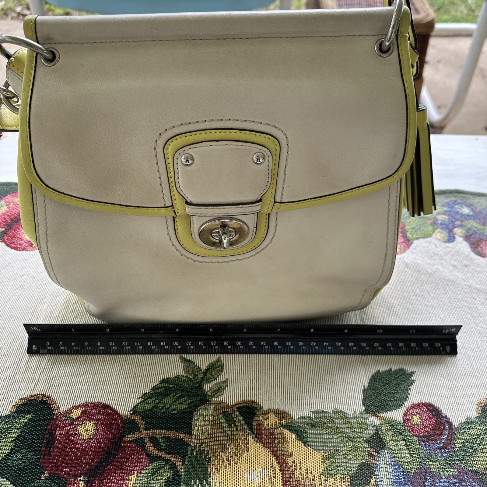 Coach Legacy Willis Archival Crossbody Bag Turn Lock Cream & Yellow Handbag