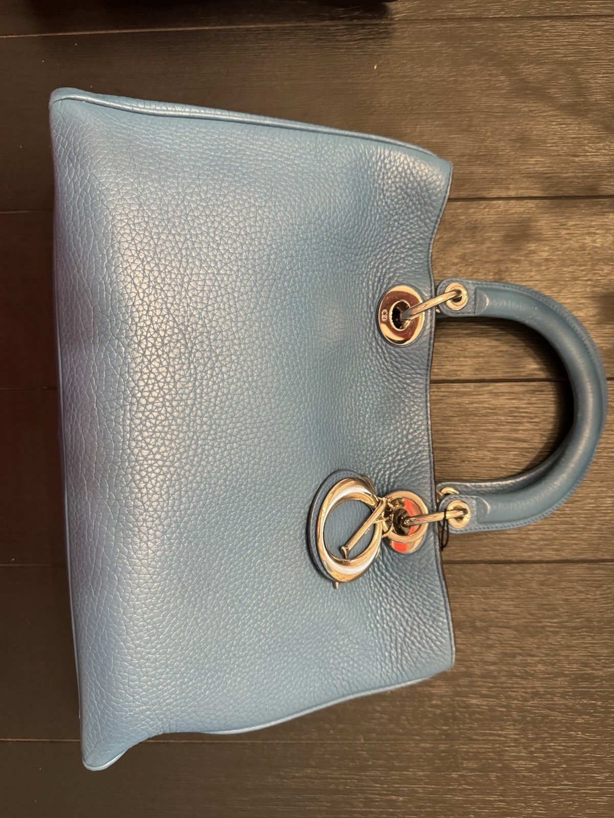 Christian Dior Blue Pebbled Leather Diorissimo Tote Bag