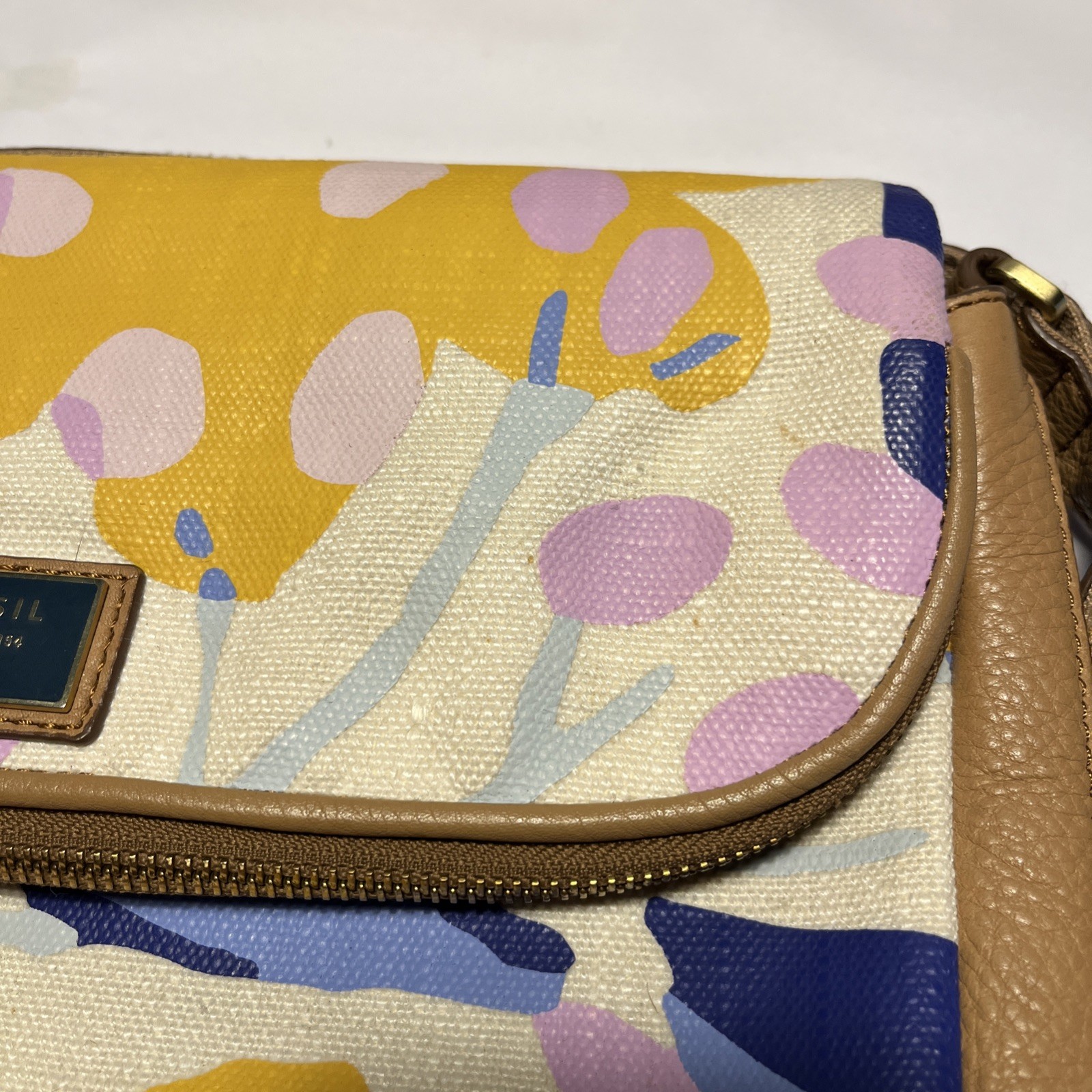 Large Fossil LOT Purse Wallet Floral Crossbody Shoulder Bag Boho Leather Canvas