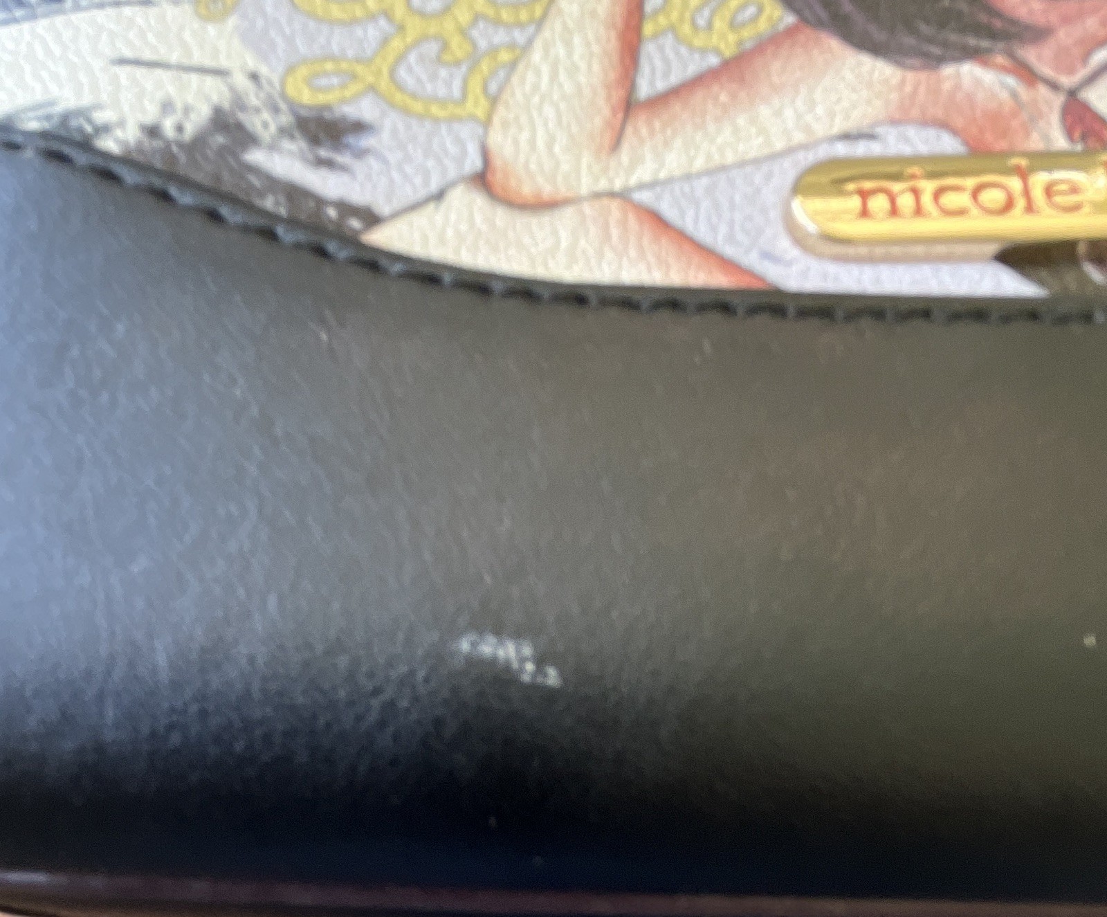 Nicole Lee Black Graphic Print Small Crossbody Bag Zip Gold Hardware Lined