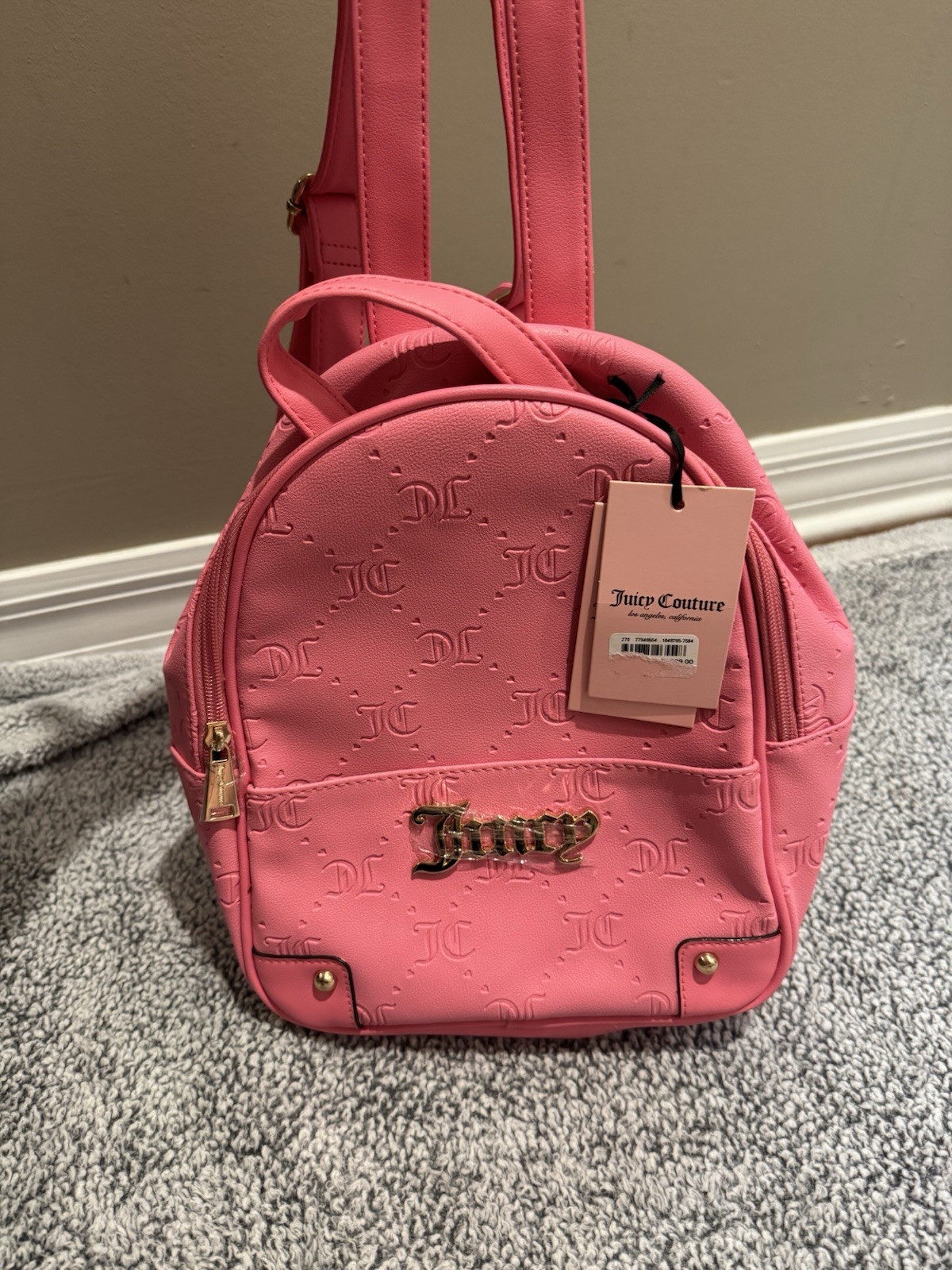 Juicy Couture Pink Mini Backpack Logo Print Gold Hardware Zip w/ Removable Pouch