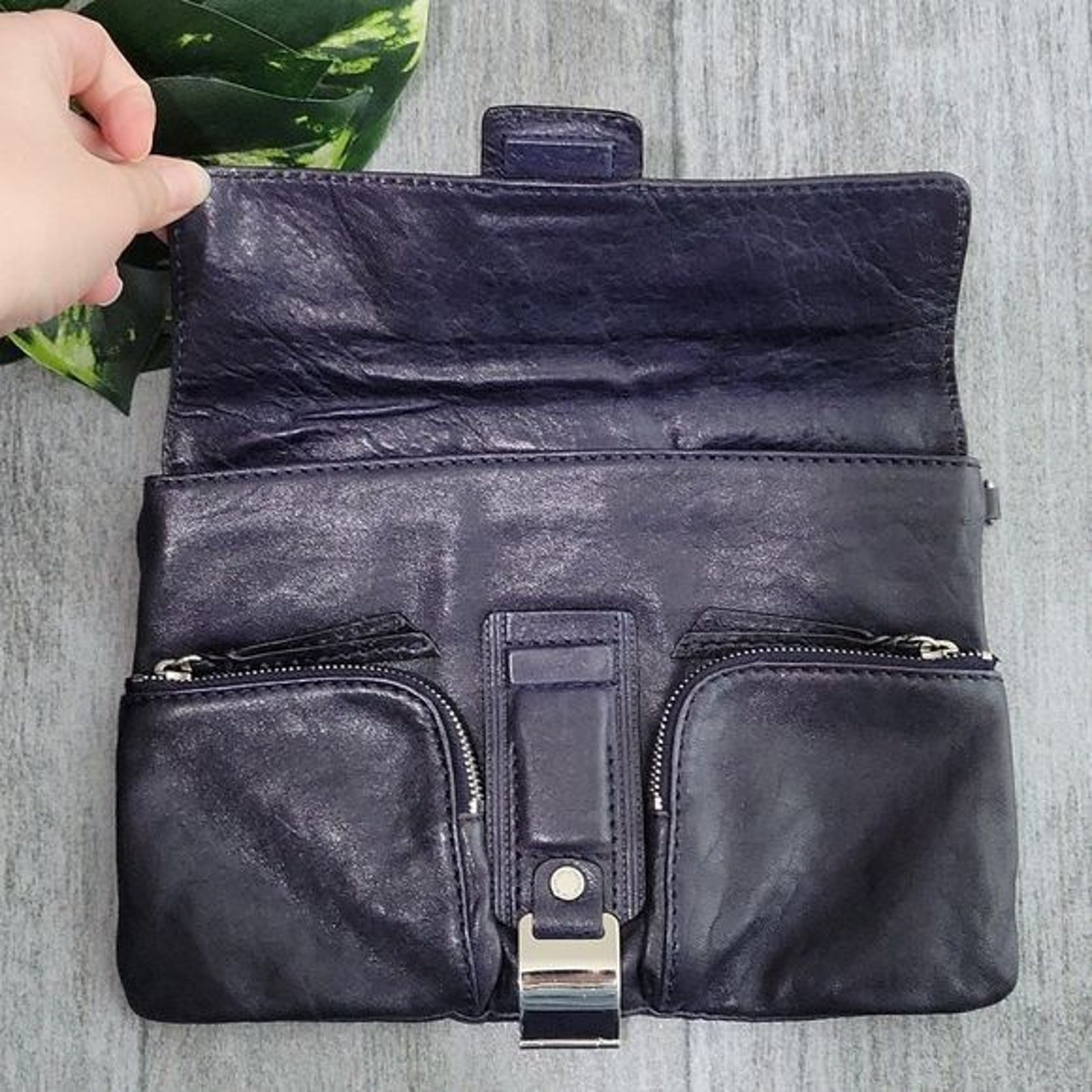 Jill Stuart Deep Navy Lamb Leather Clutch Bag
