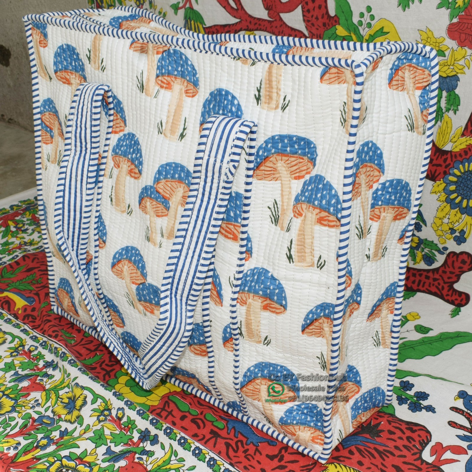 Handmade Eco-Friendly Quilted Cotton Market Bag Beach Tote Bag hand block bag