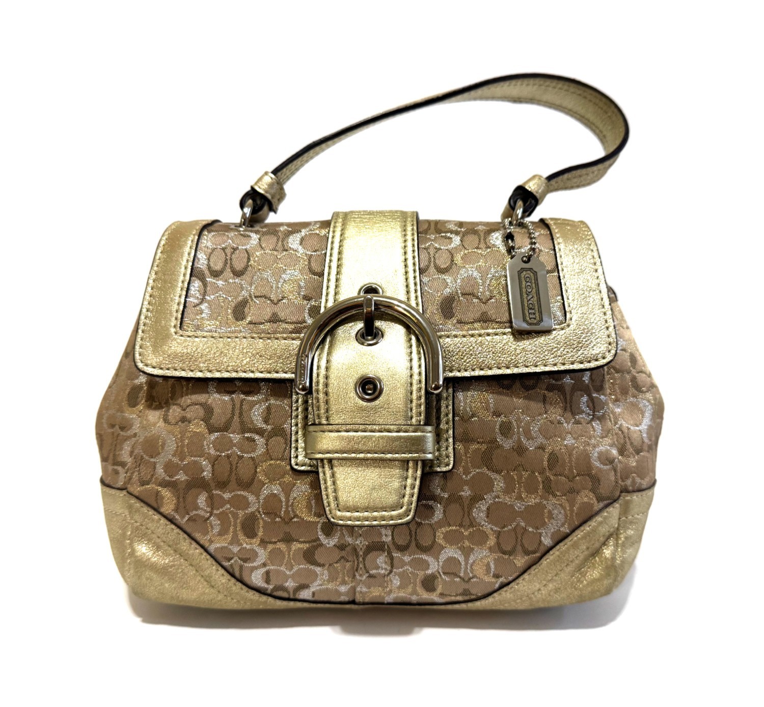 COACH LTD ED SIGNATURE Y2K LUREX GOLD TOP HANDLE EVENING CLUTCH PURSE BAG RARE!