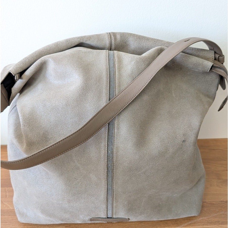 Brunello Cucinelli Monili Buffered Leather Hobo Shoulder Bag