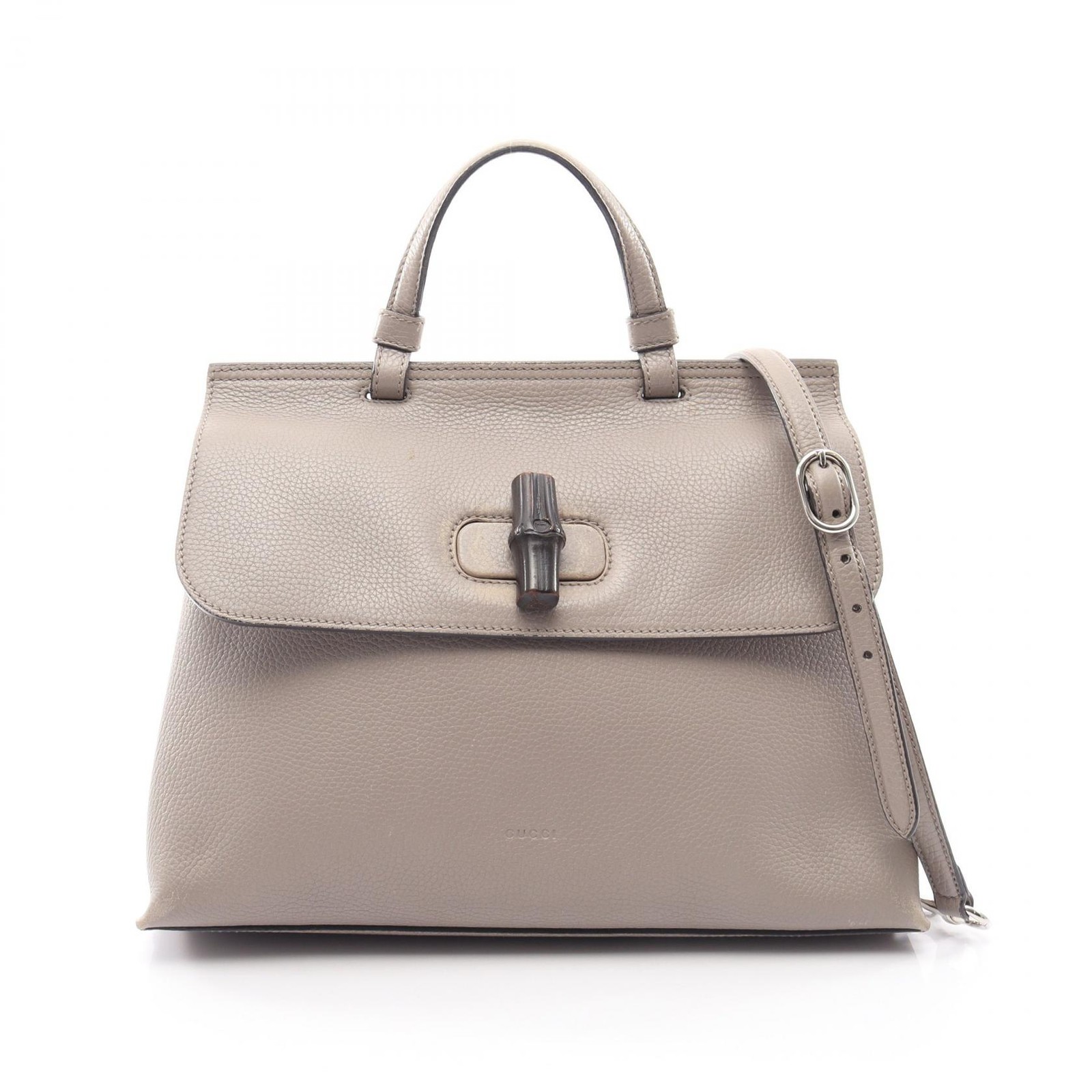 GUCCI Bamboo Daily Medium Shoulder Crossbody Handbag 392013 leather Gray Used
