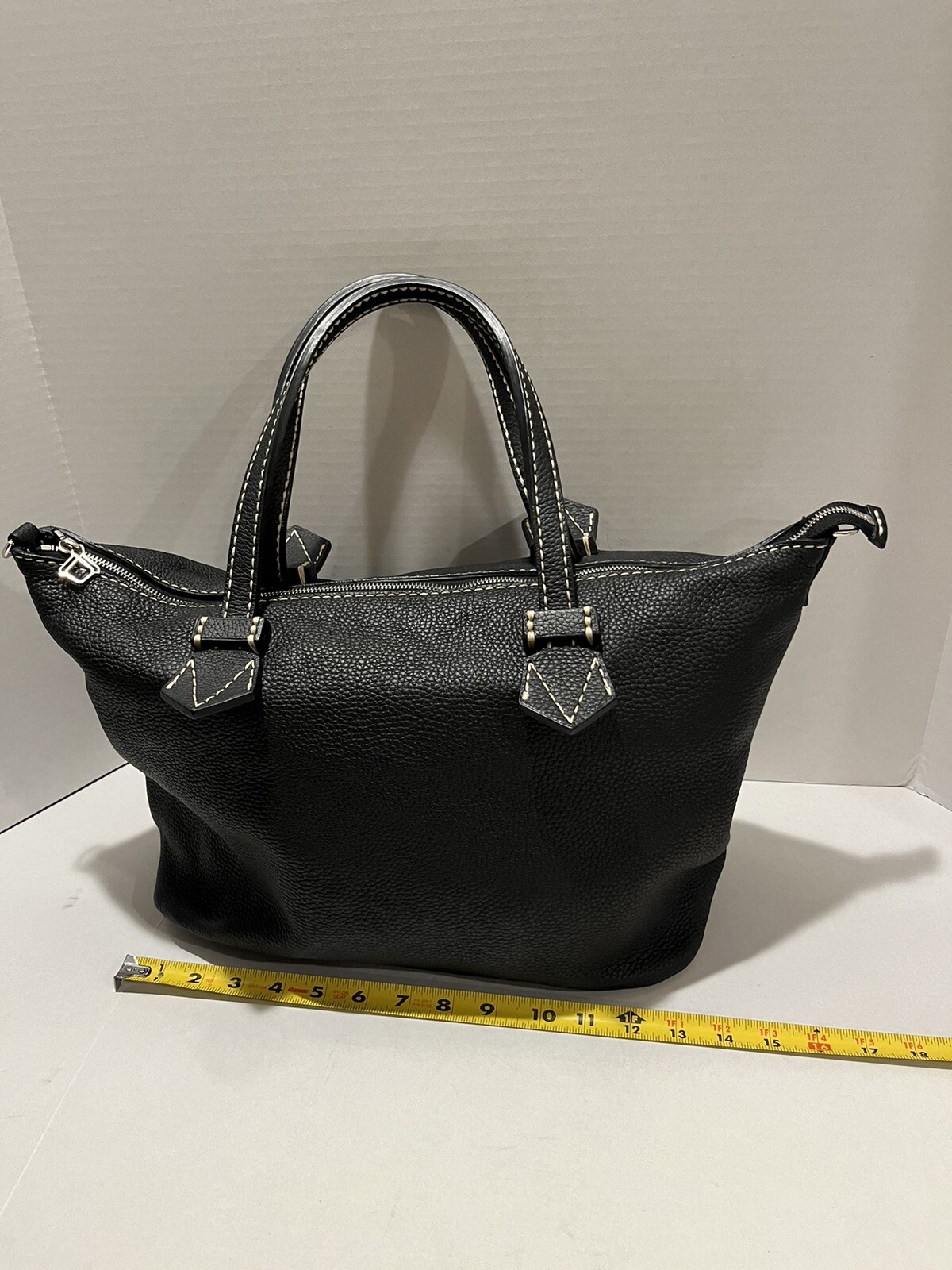 Moreau Paris Black Pebbled Leather Tote Shoulder Bag Made In France With Pouch