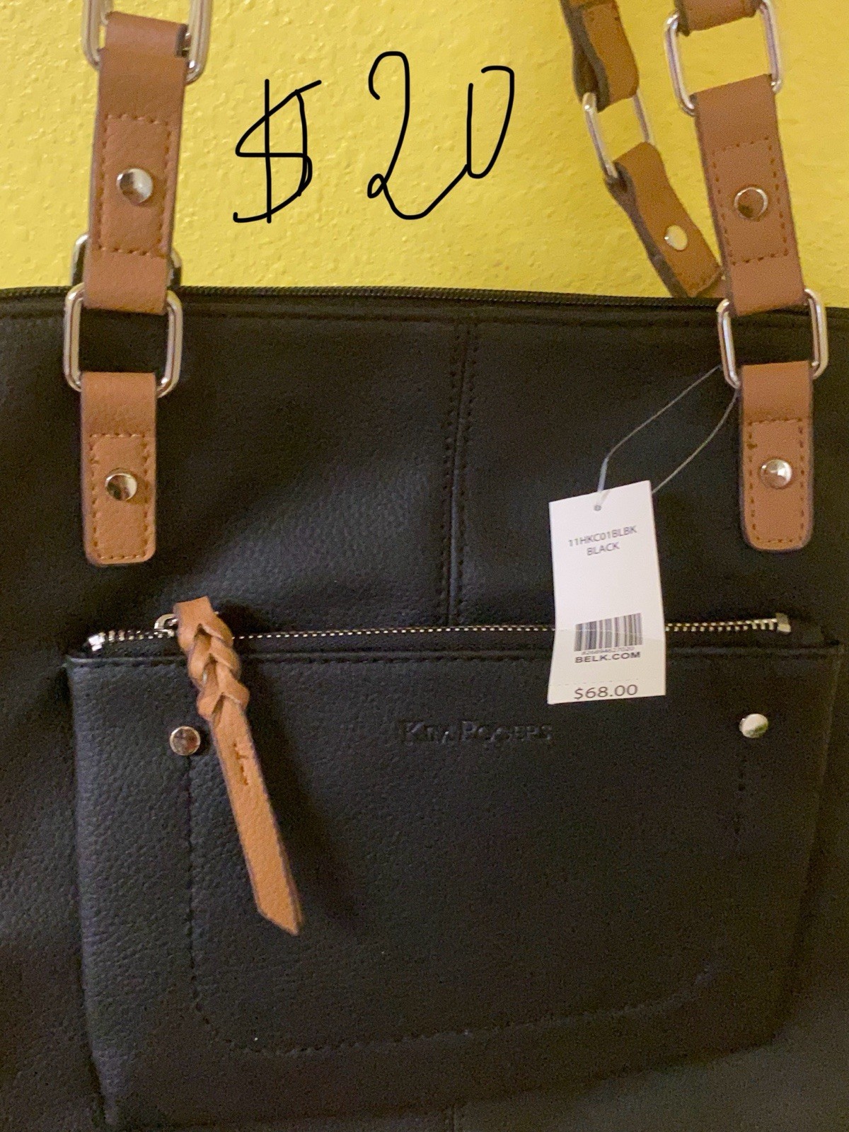 Kim Rogers Women’s Black Solid Tote Brown Double Handles Zip Outer Pockets