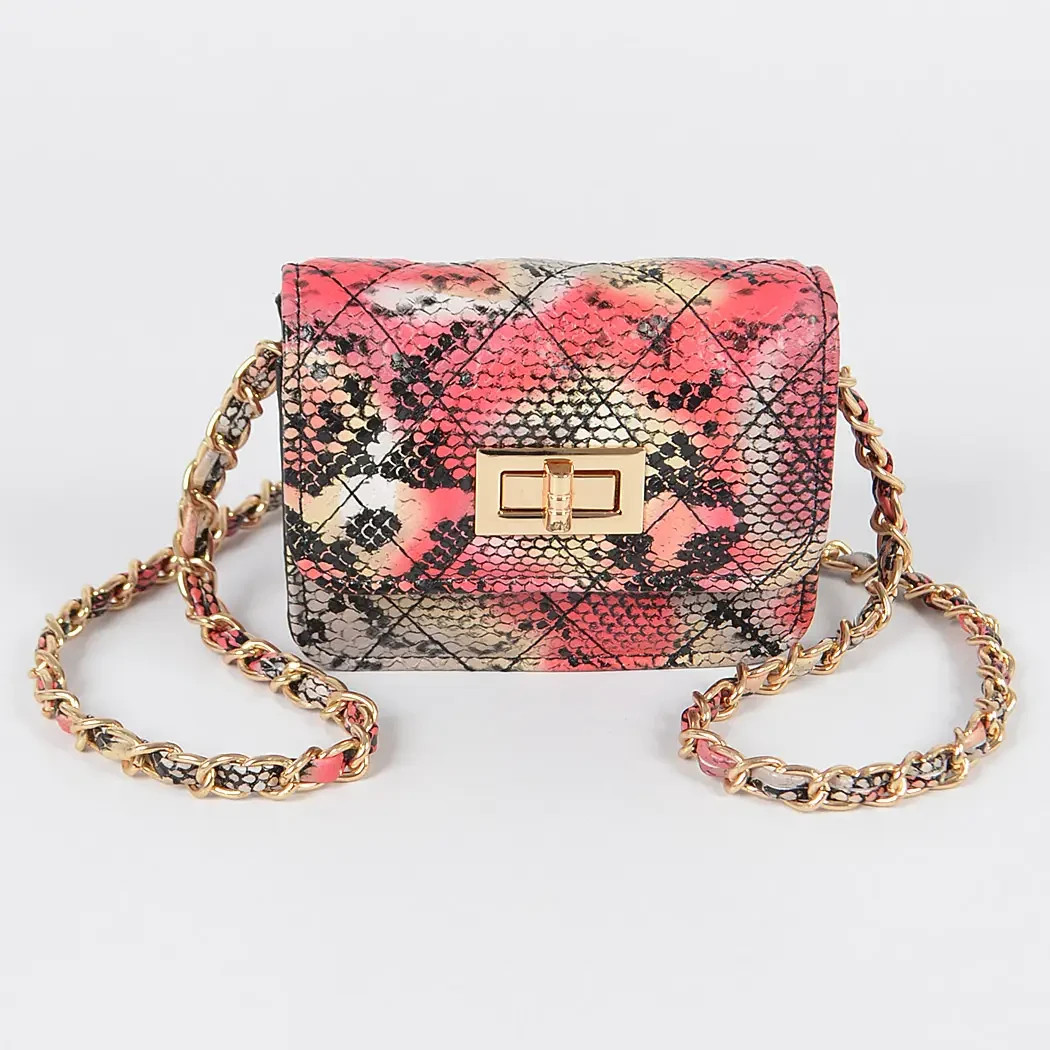 Faux Leather Multicolor Mini Snake Printed Shoulder Crossbody Purse 5W*3H*1.75D.