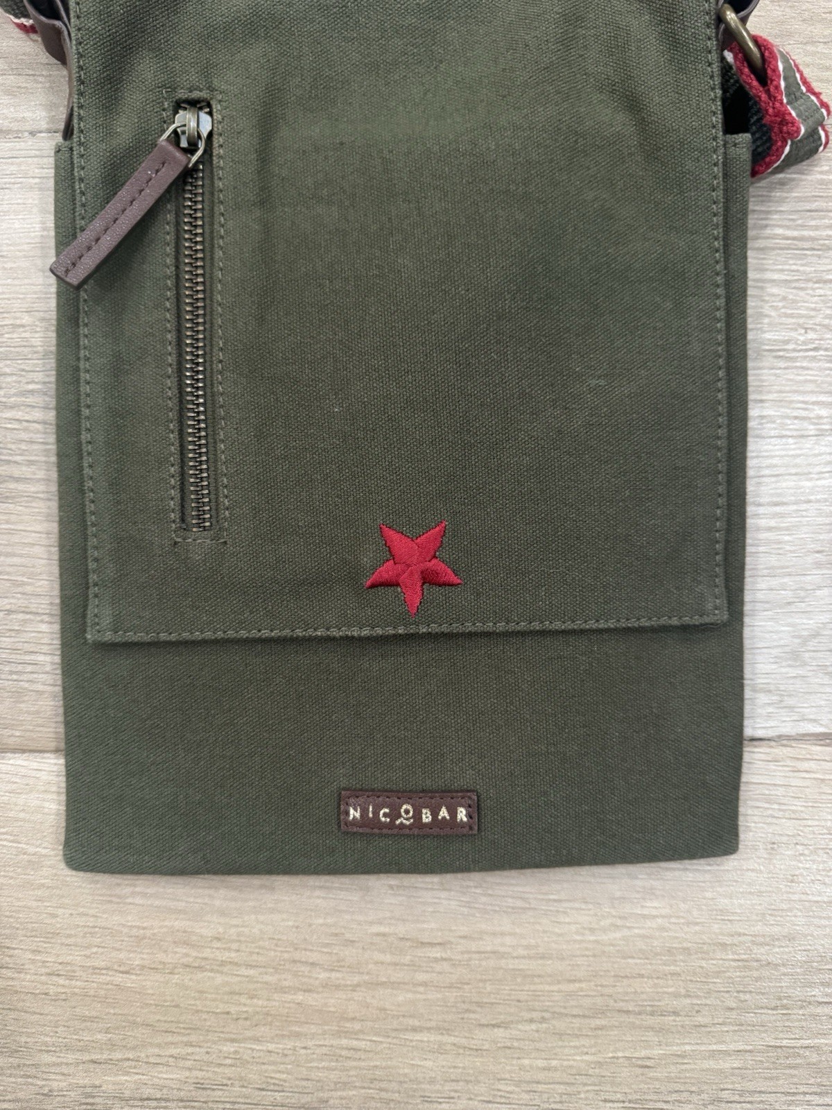 Nicobar Crossbody Messenger Bag Small Olive Green Safari Outdoor Cotton Canvas