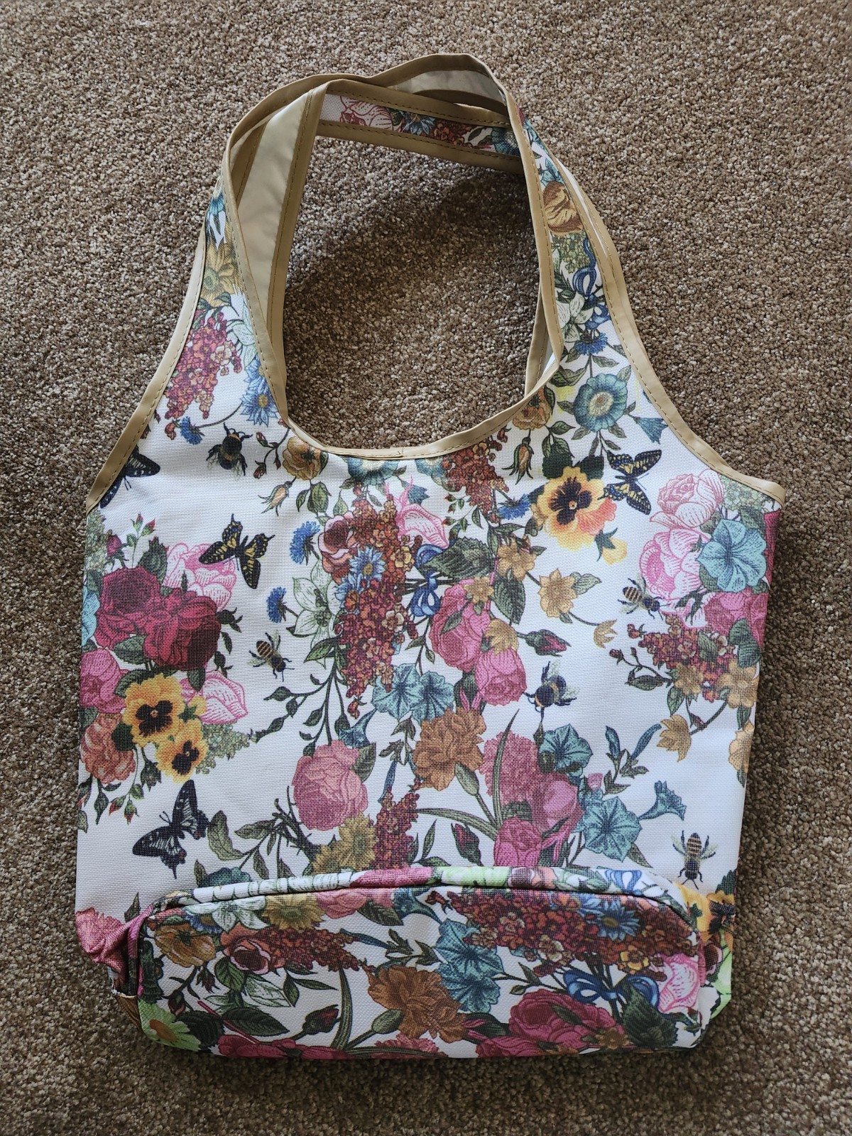 Vibrant Floral Heavy duty textured large all occasion vinyl TOTE 12 x 14 New