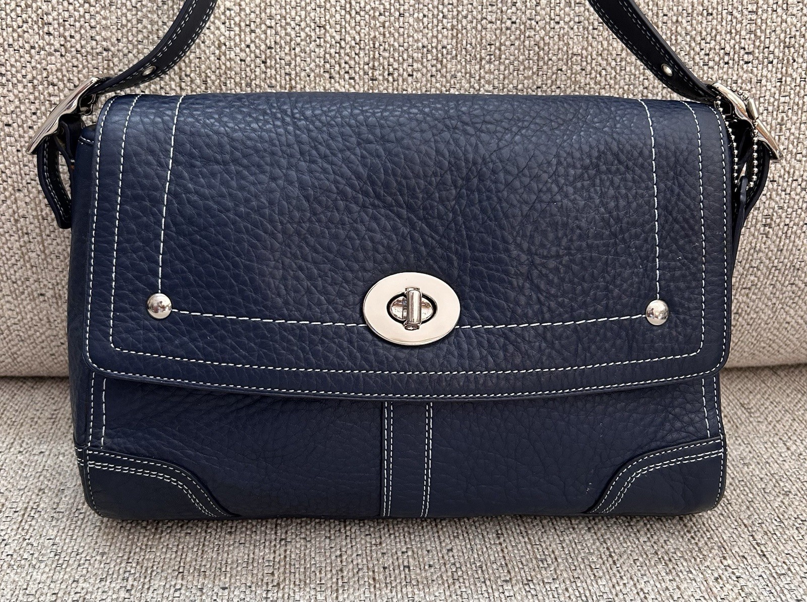 Coach F13957 Navy Hampton Pebble Leather Shoulder/Crossbody