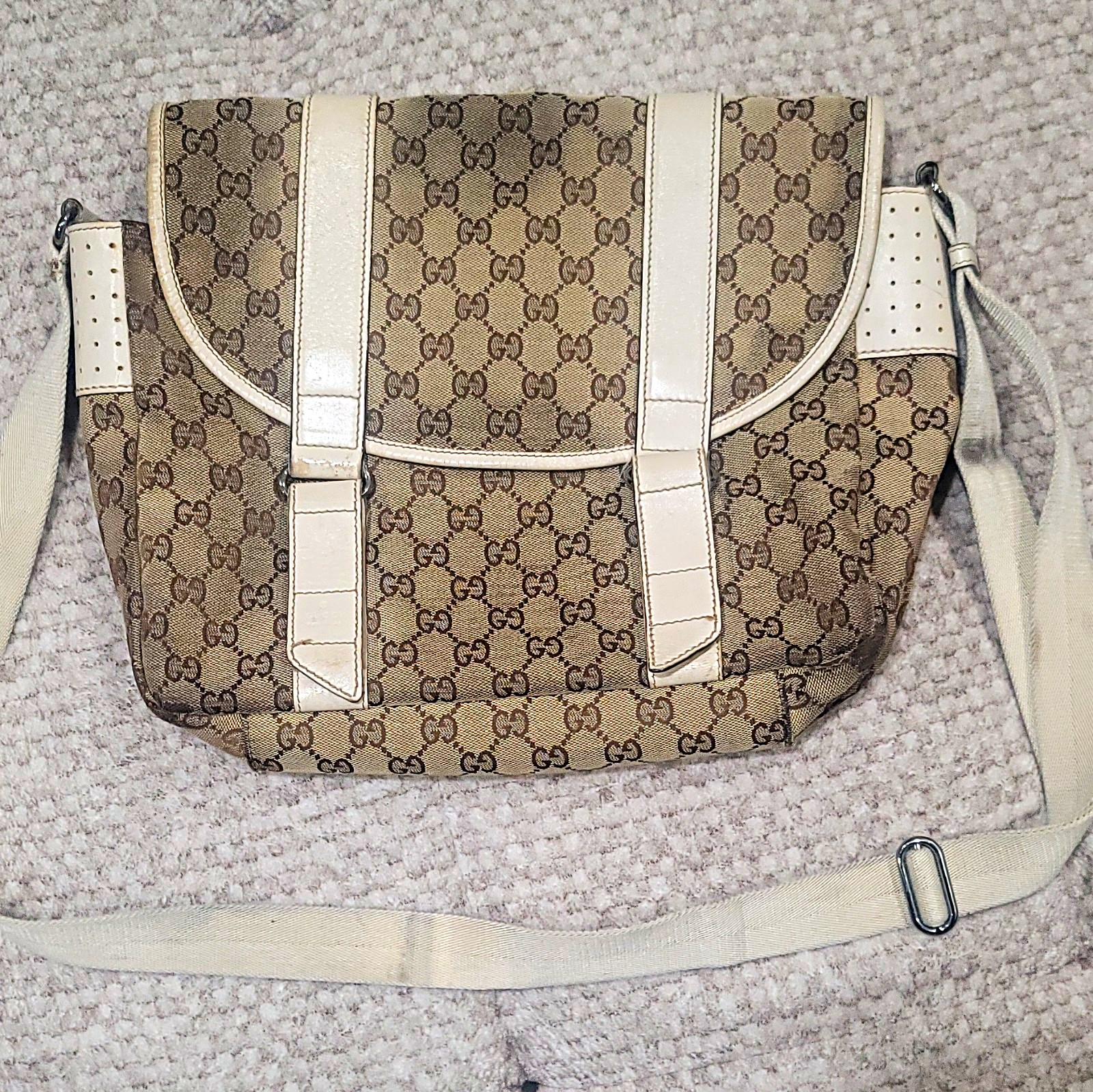 Project Gucci GG Monogram Shoulder Bag Beige Brown White, Buckle Closure, Strap