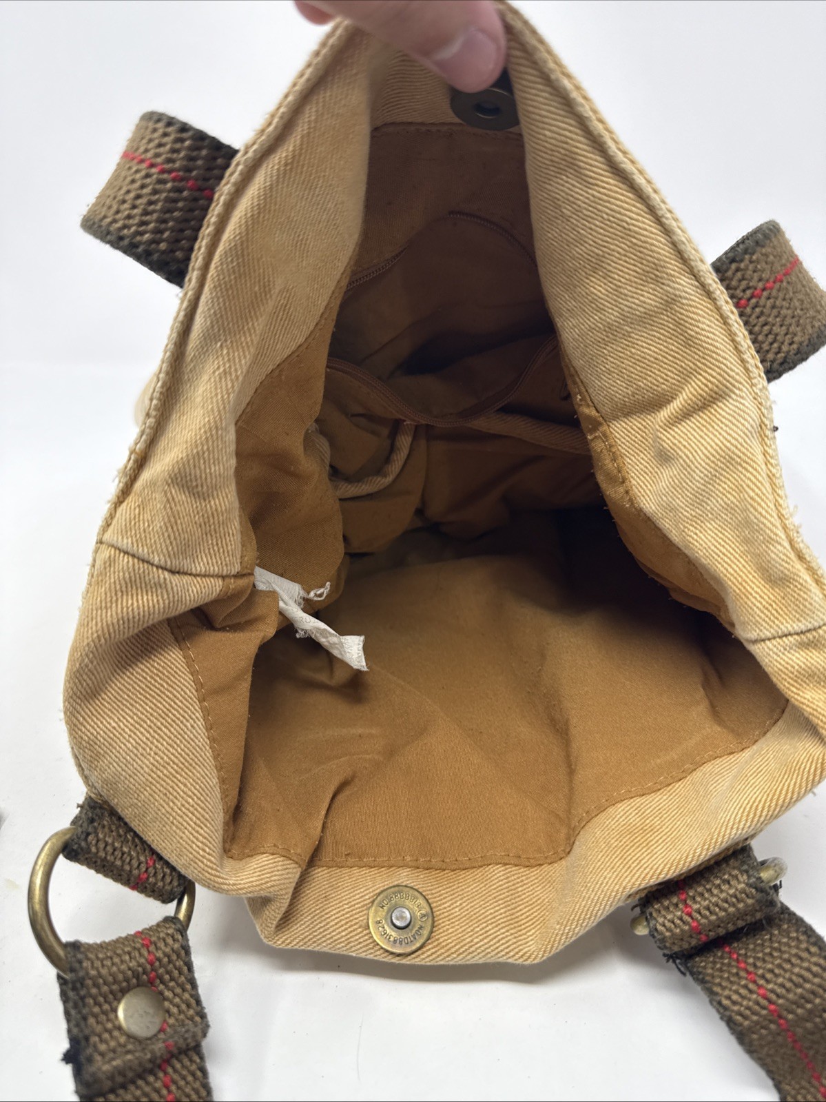 Union Bay Shoulder Bag Cotton Twill Leather Trim Magnetic Lock Two Outside Pocke