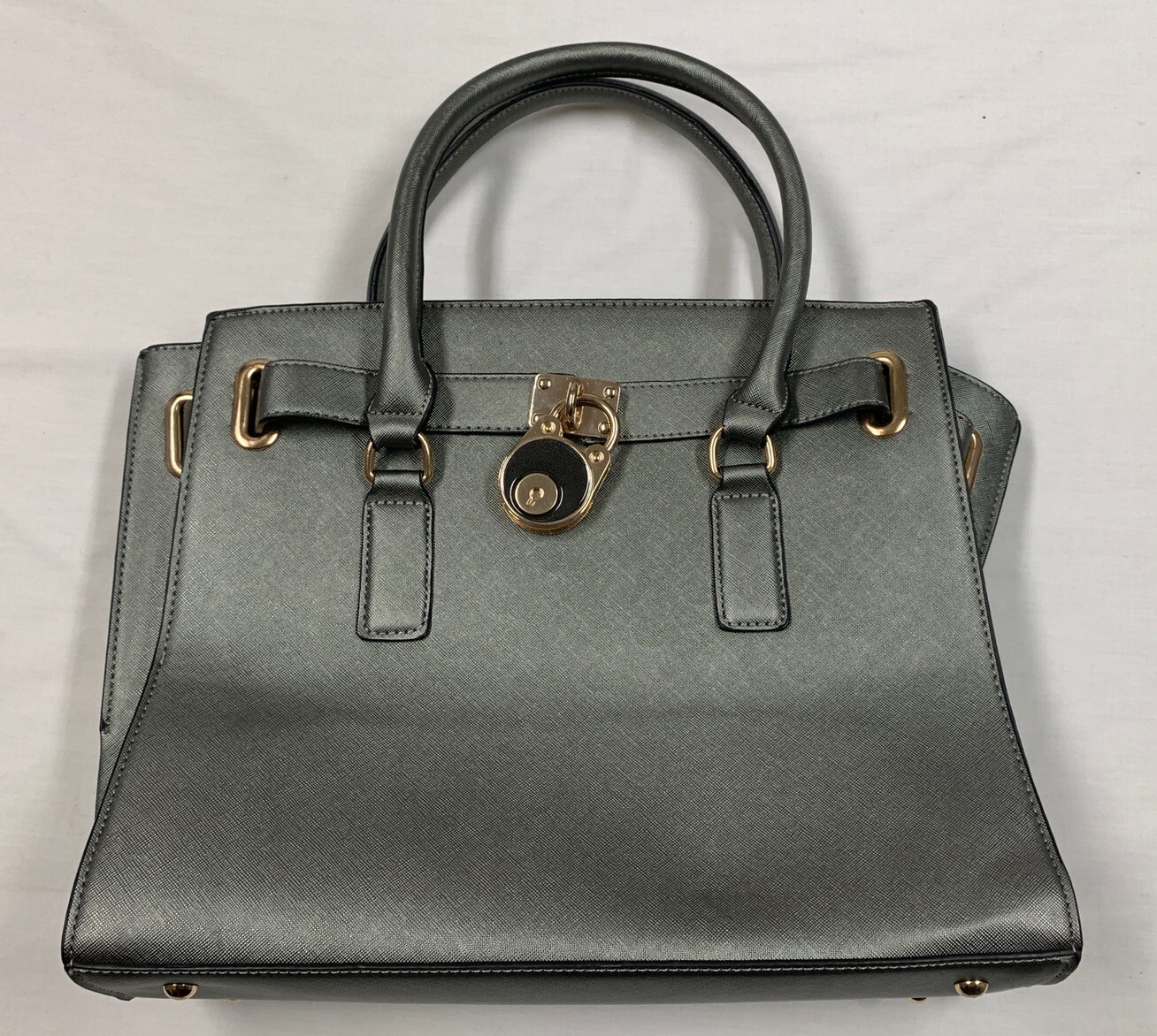 Dasein Large Steel Gray Metallic Handbag Satchel Laptop Bag Purse 13 3/4”