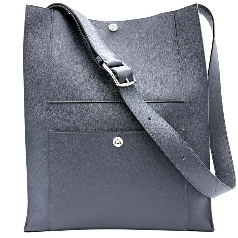 Hermes Cabas Shoulder Bag Blue Nuit Silver Hardware Evergrain Leather W Stamp 99