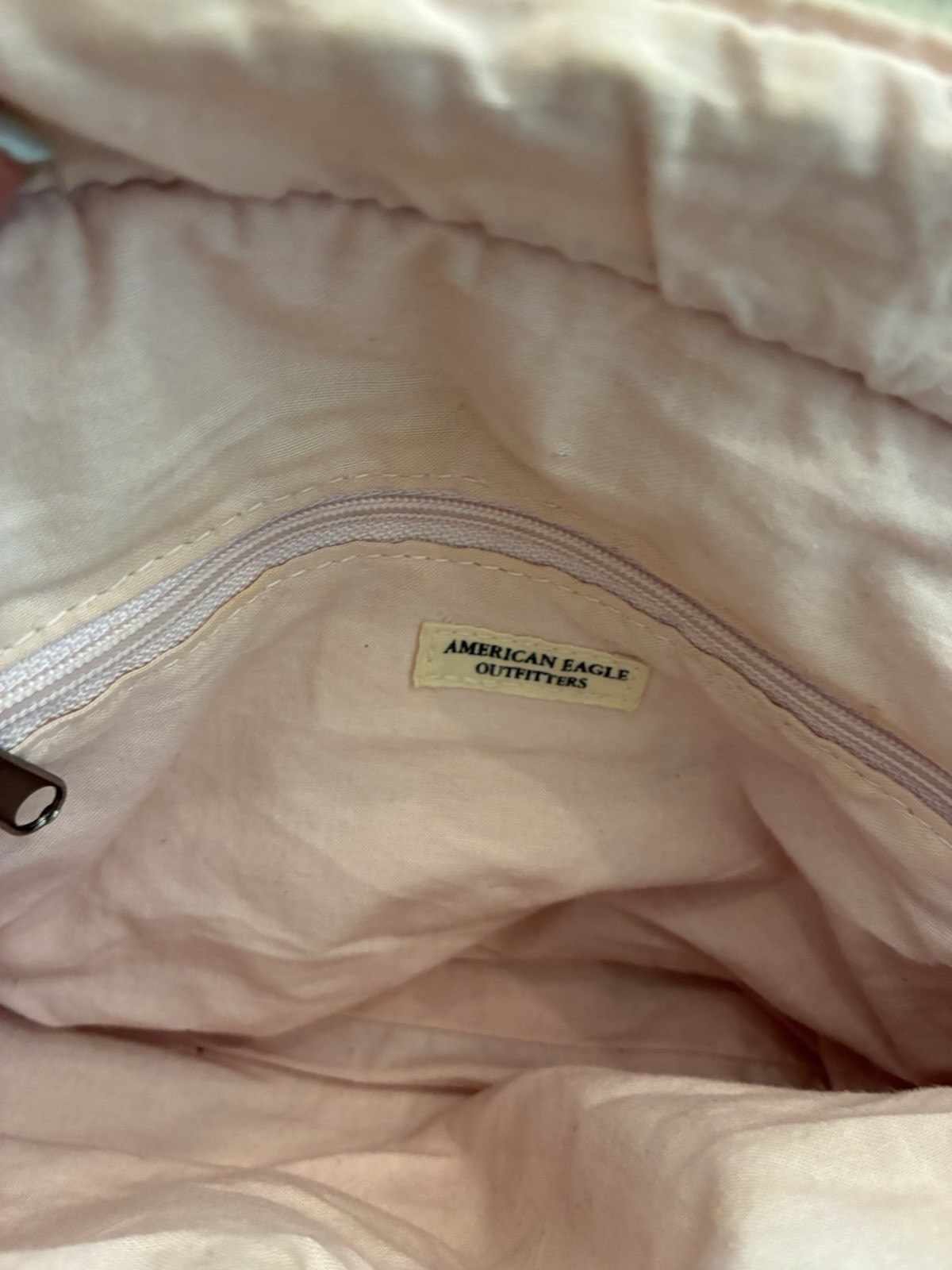 American Eagle Outfitters Striped Tote Bag Beige Pink Zip Top, Inner Pockets