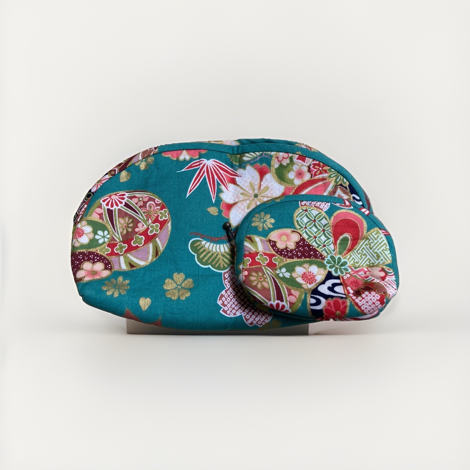 Handmade Japanese Gamaguchi Pouch Coin Purse Set Temari Flower Kimono Fabric