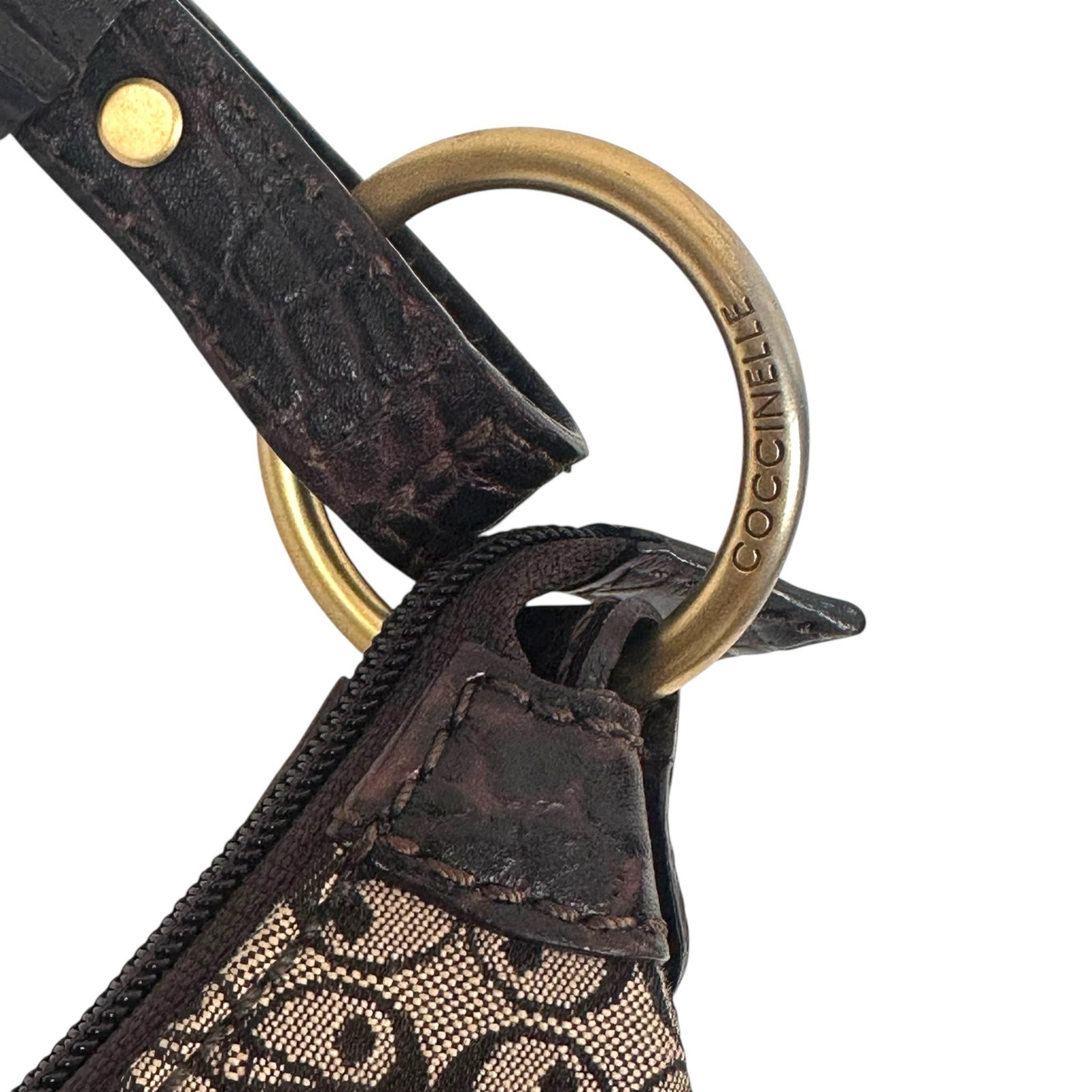 Coccinelle Ladybug Logo Crescent Shoulder Bag Y2K Monogram Hobo Leather Croc