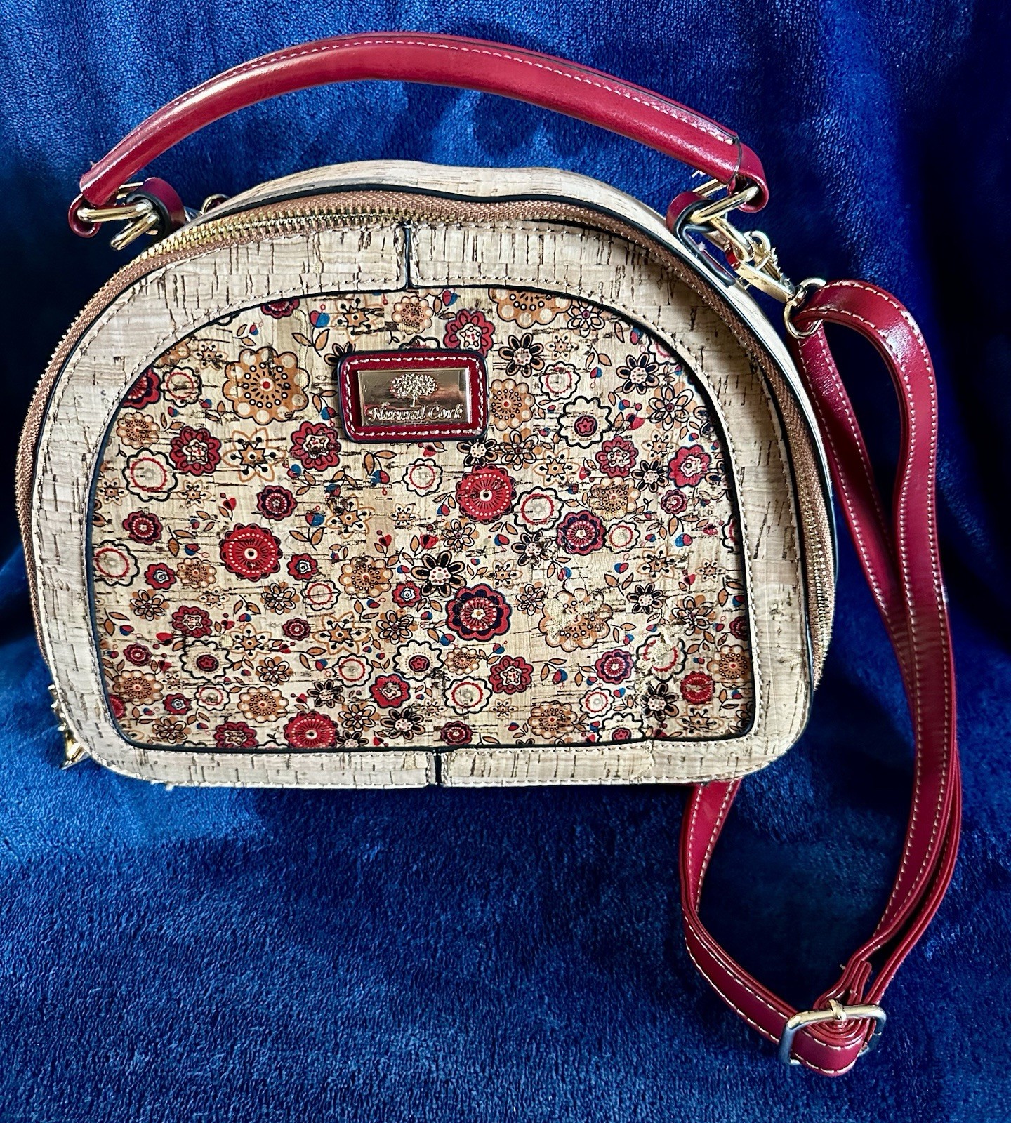 Natural Cork Crossbody Floral Purse Bag Boho Medium Excellent Condition Handbag