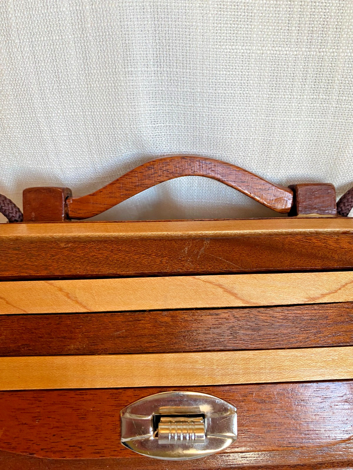 Vintage Wood Cross Body Handbag Mini Purse Metal Closure