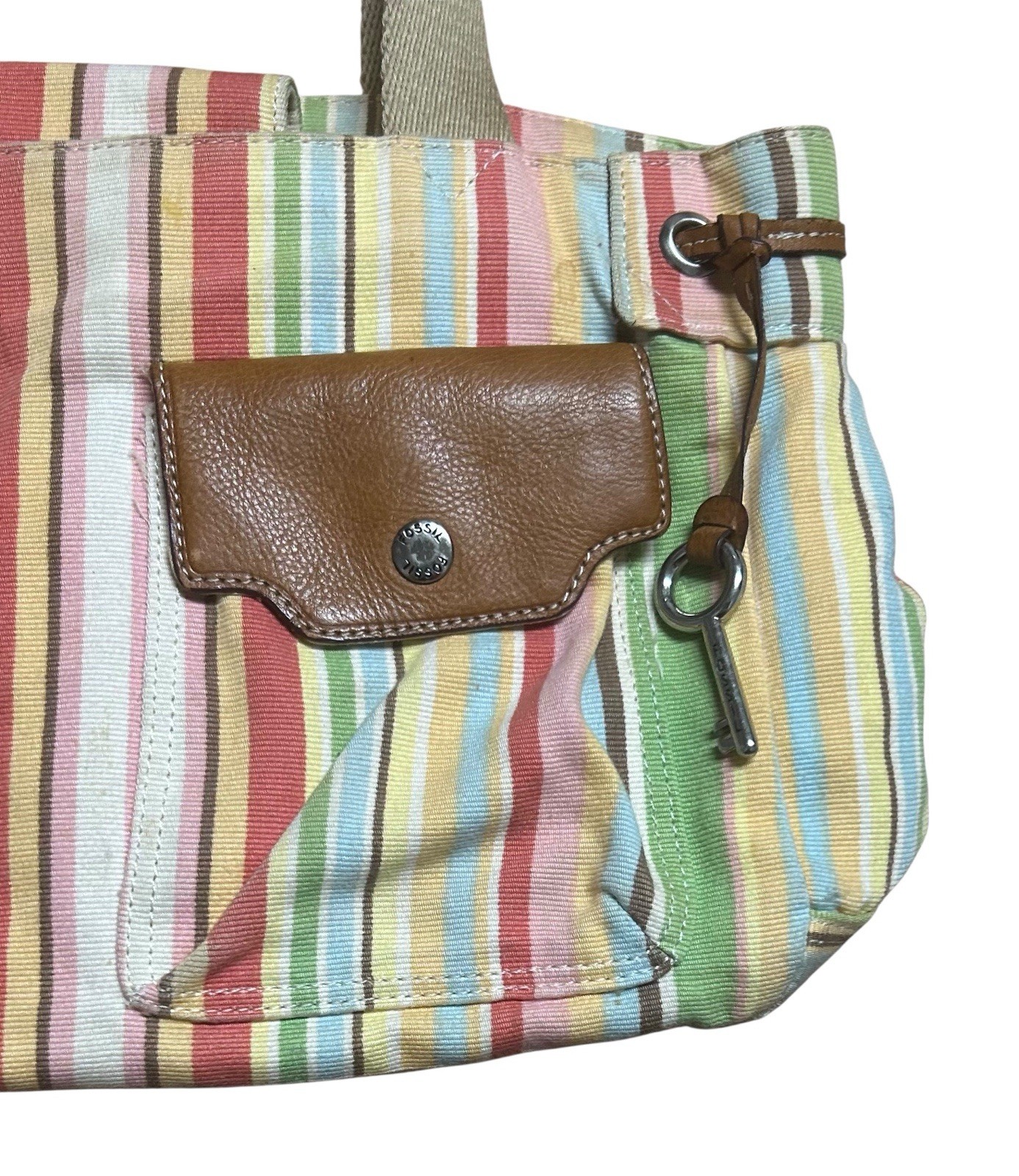 Vintage Fossil 1954 Canvas Striped Purse Women’s Shoulder Hand Bag Multicolor