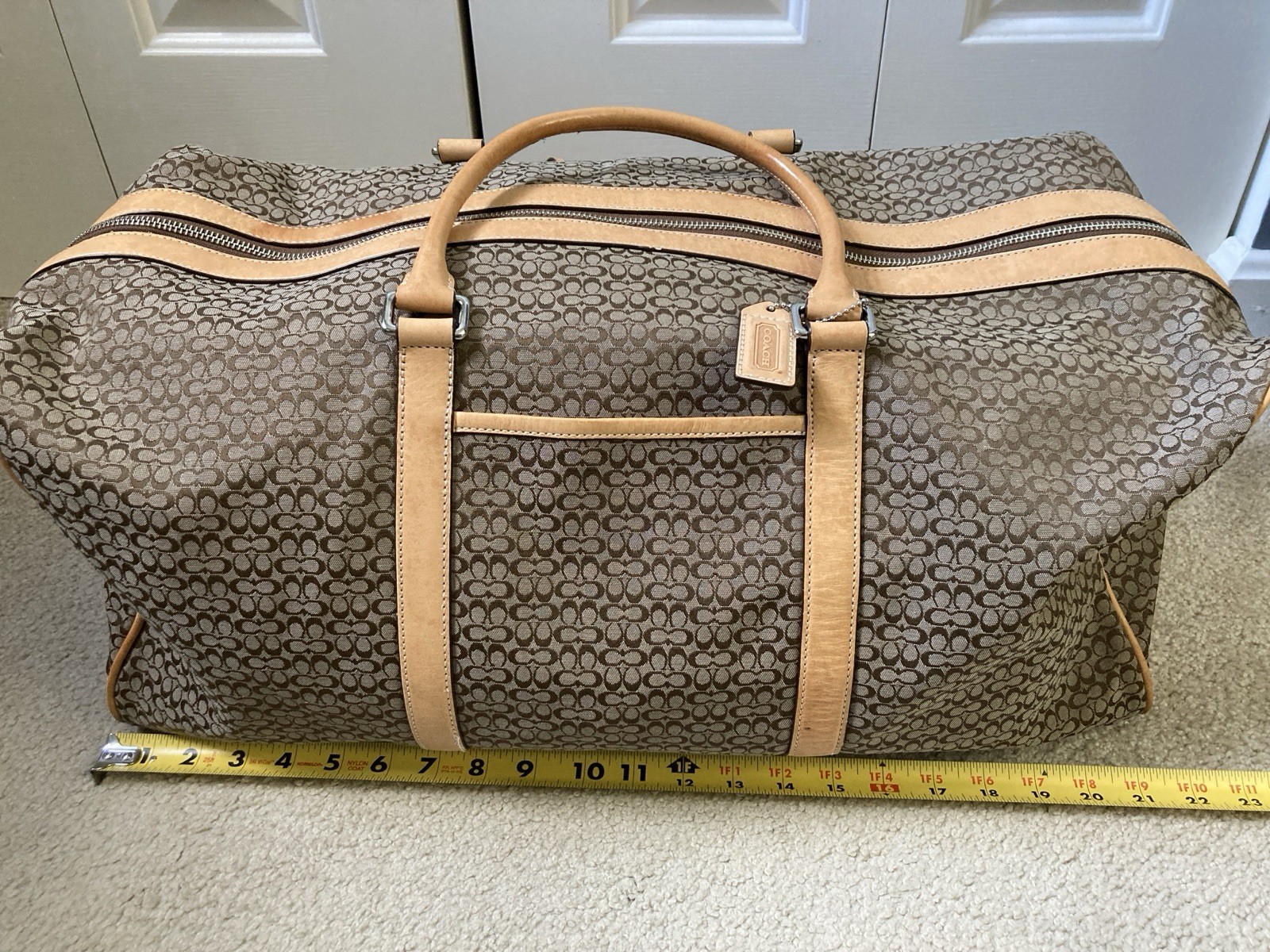 Genuine Coach Signature Duffle Bag – Brown/Tan with Tan Leather Trim F77013