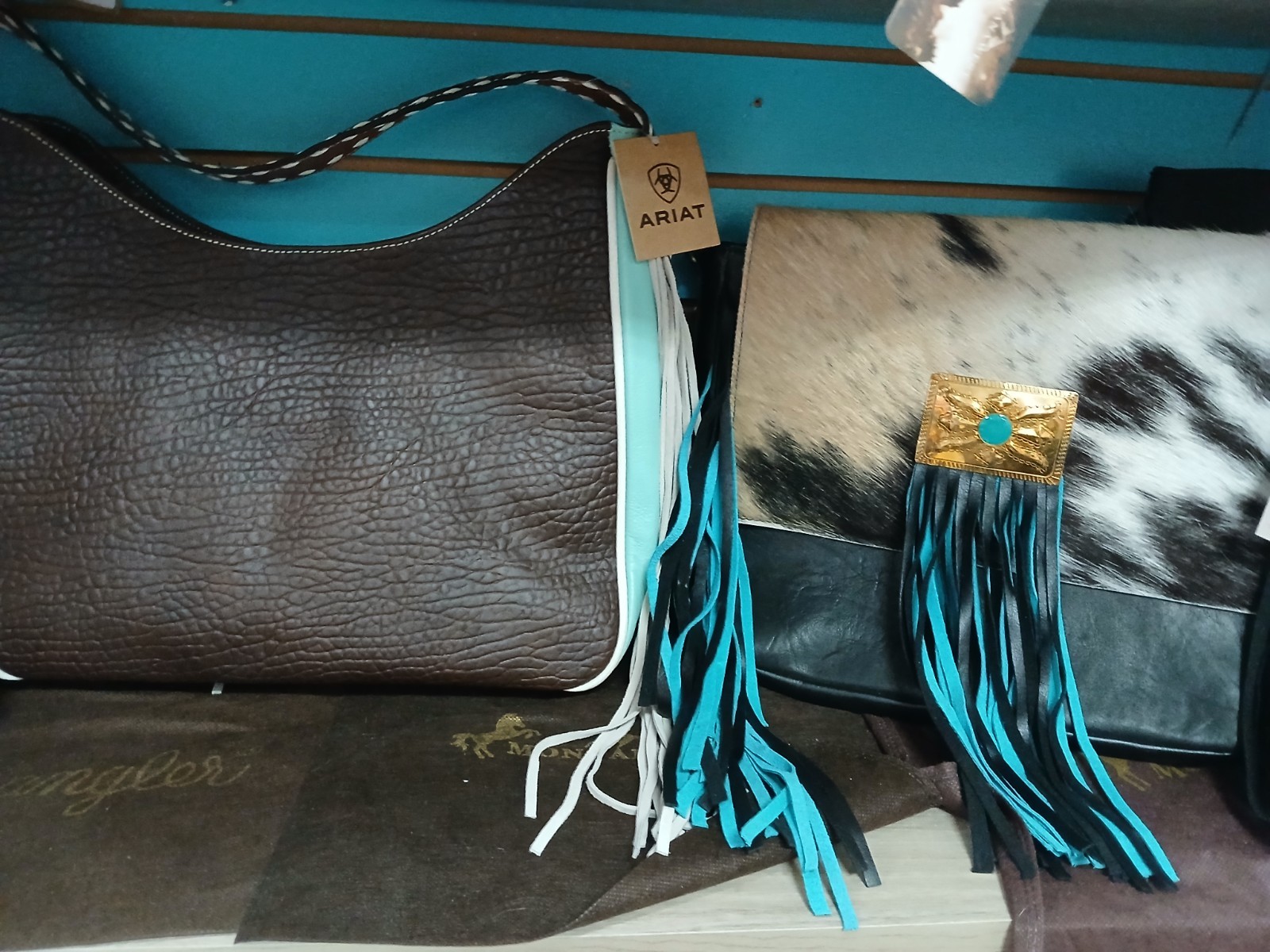 Ariat Brown White Light Blue Fringe Western Shoulder Bag for Women