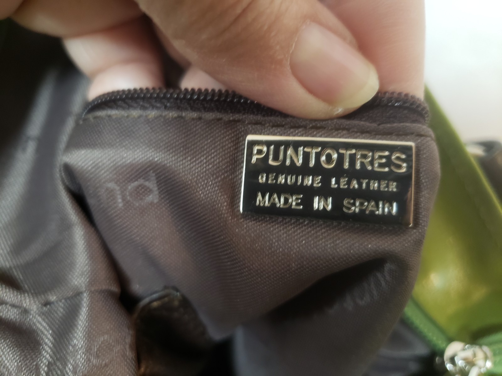Puntotres Distressed Leather Brown Green Crossbody Messenger Bag- Spain EUC!