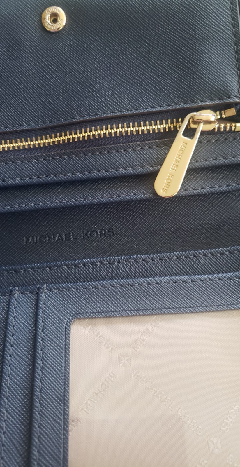 Michael Kors Sofia Navy Blue W/White Flowers Saffiano Leather Purse W/Wallet