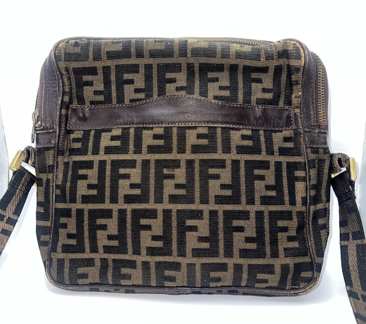 Fendi Zucca Canvas Leather Shoulder Bag Brown Authentic