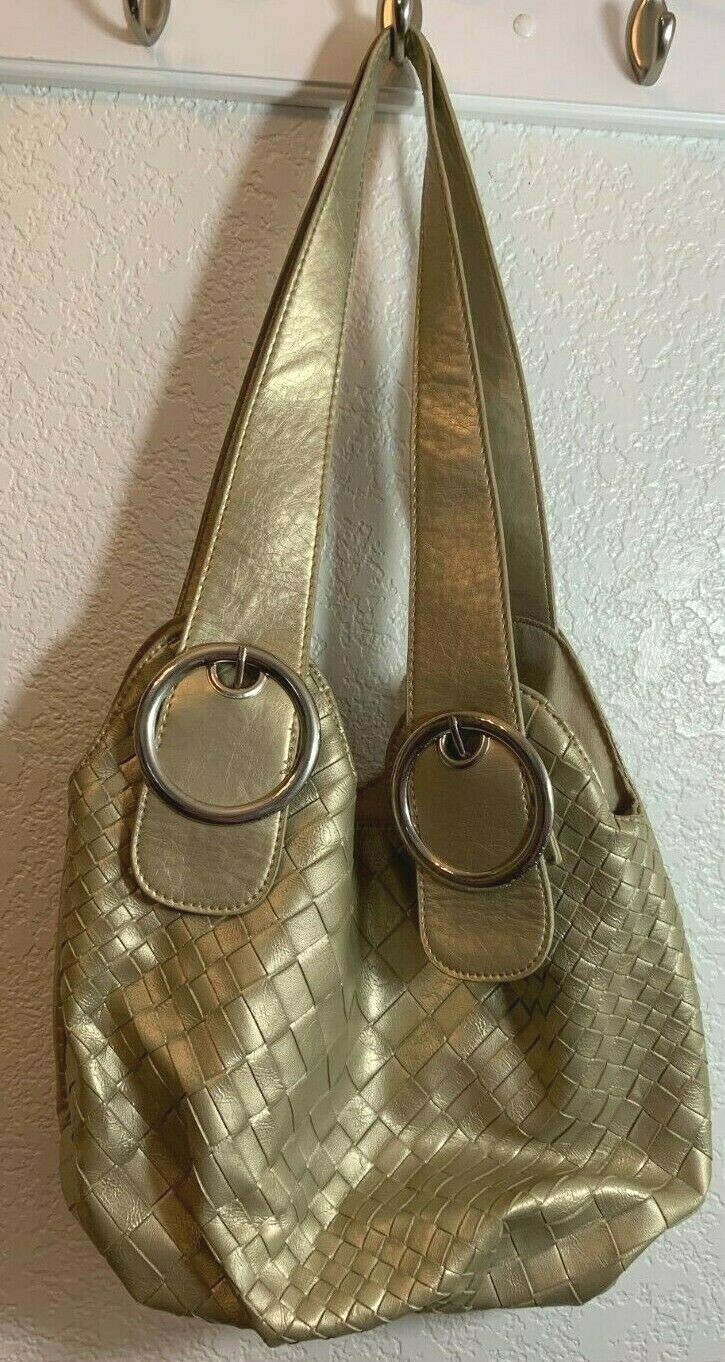 ATTENTION Gold Shoulder Bag, Beige lining ,Snap Closure Inside Pockets. EUC!