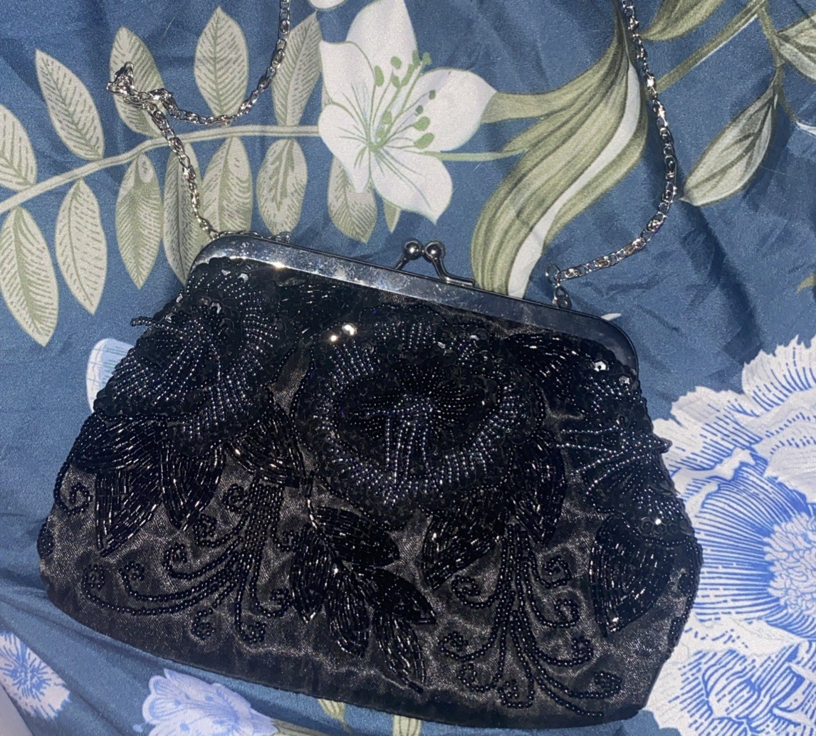 Womens Lane Bryant Dress Beaded Clutch/Cross Body Purse Black NWT